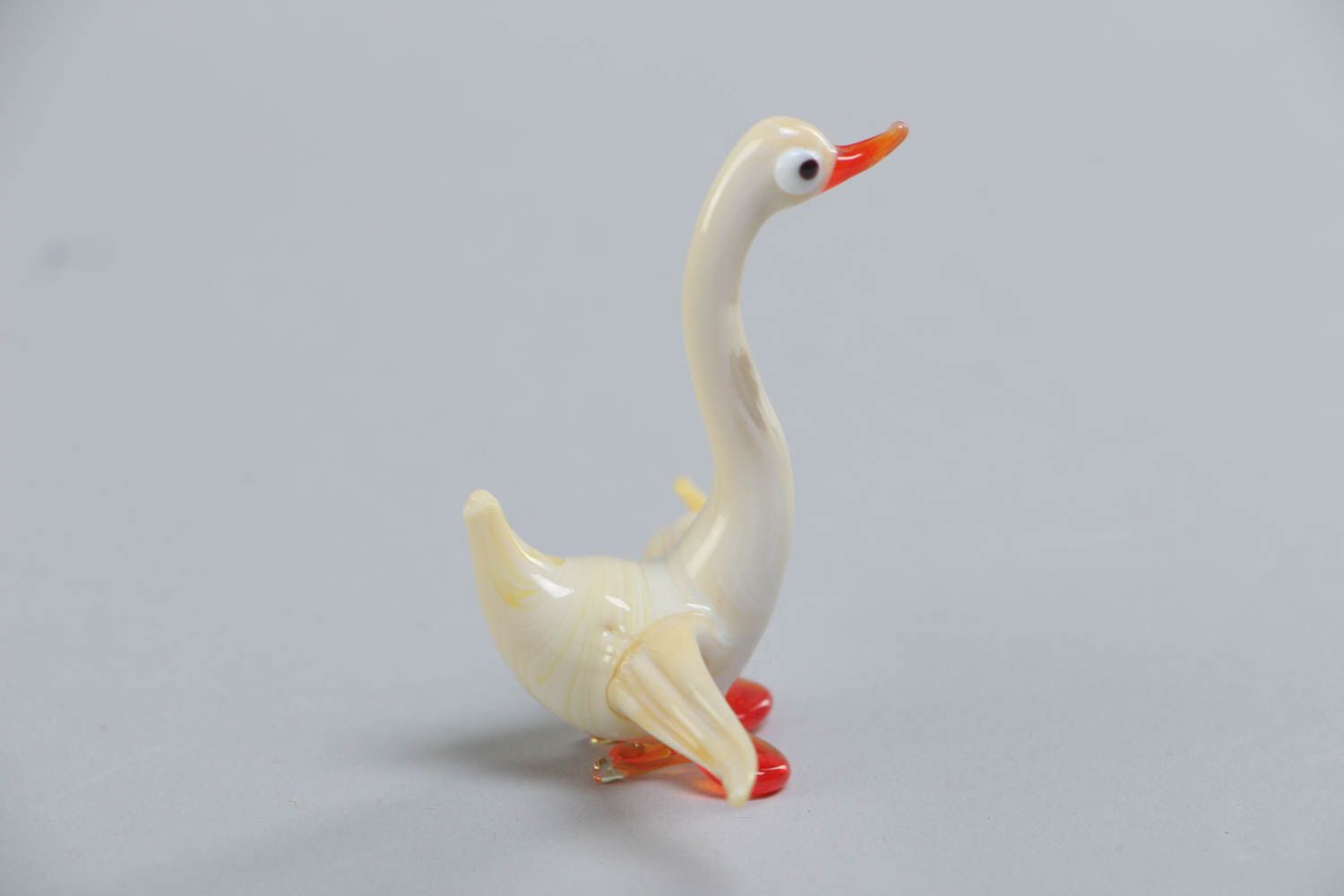Small handmade designer lampwork glass statuette of white goose photo 2