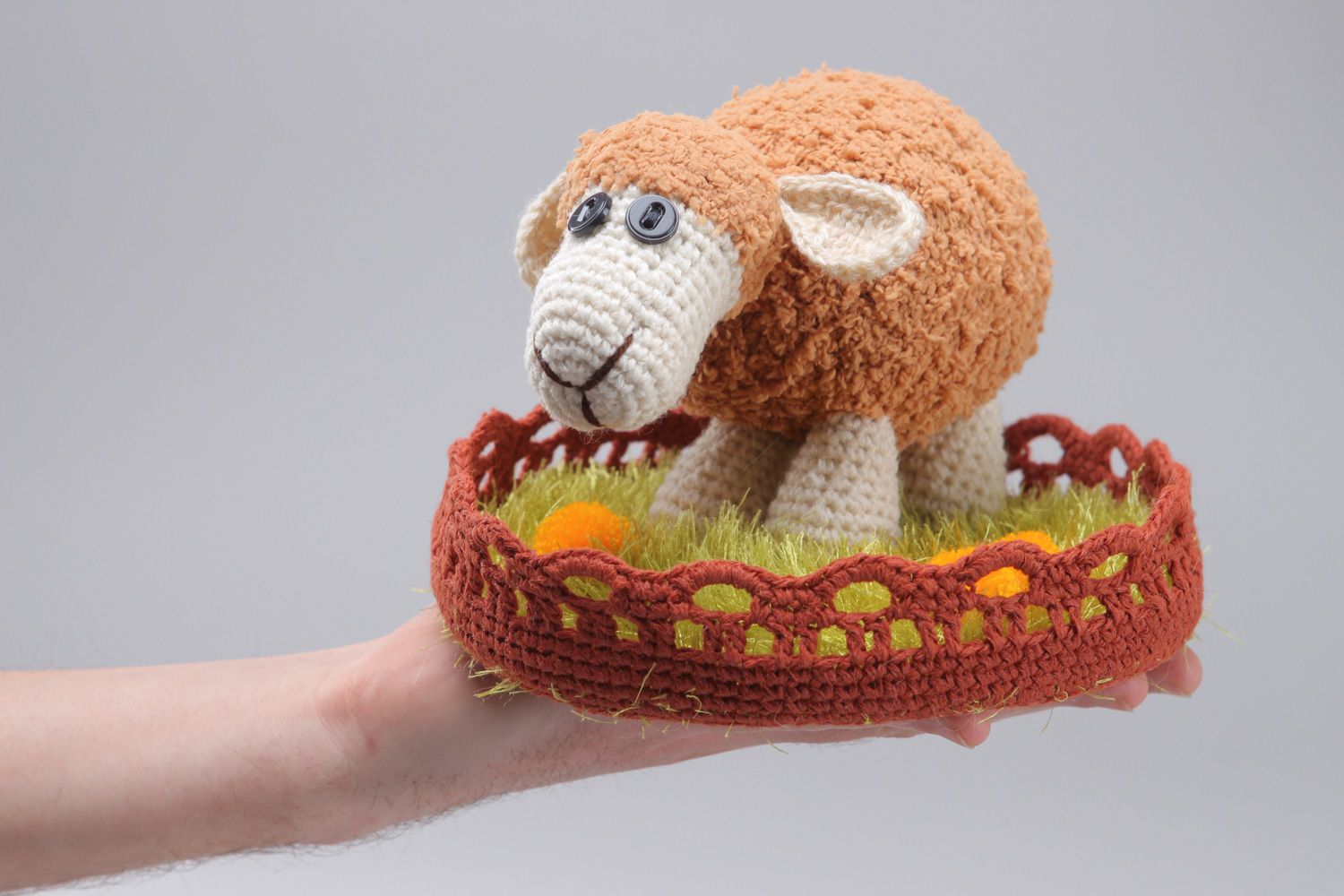 Cute handmade Easter lamb soft toy crocheted of woolen and cotton threads  photo 4