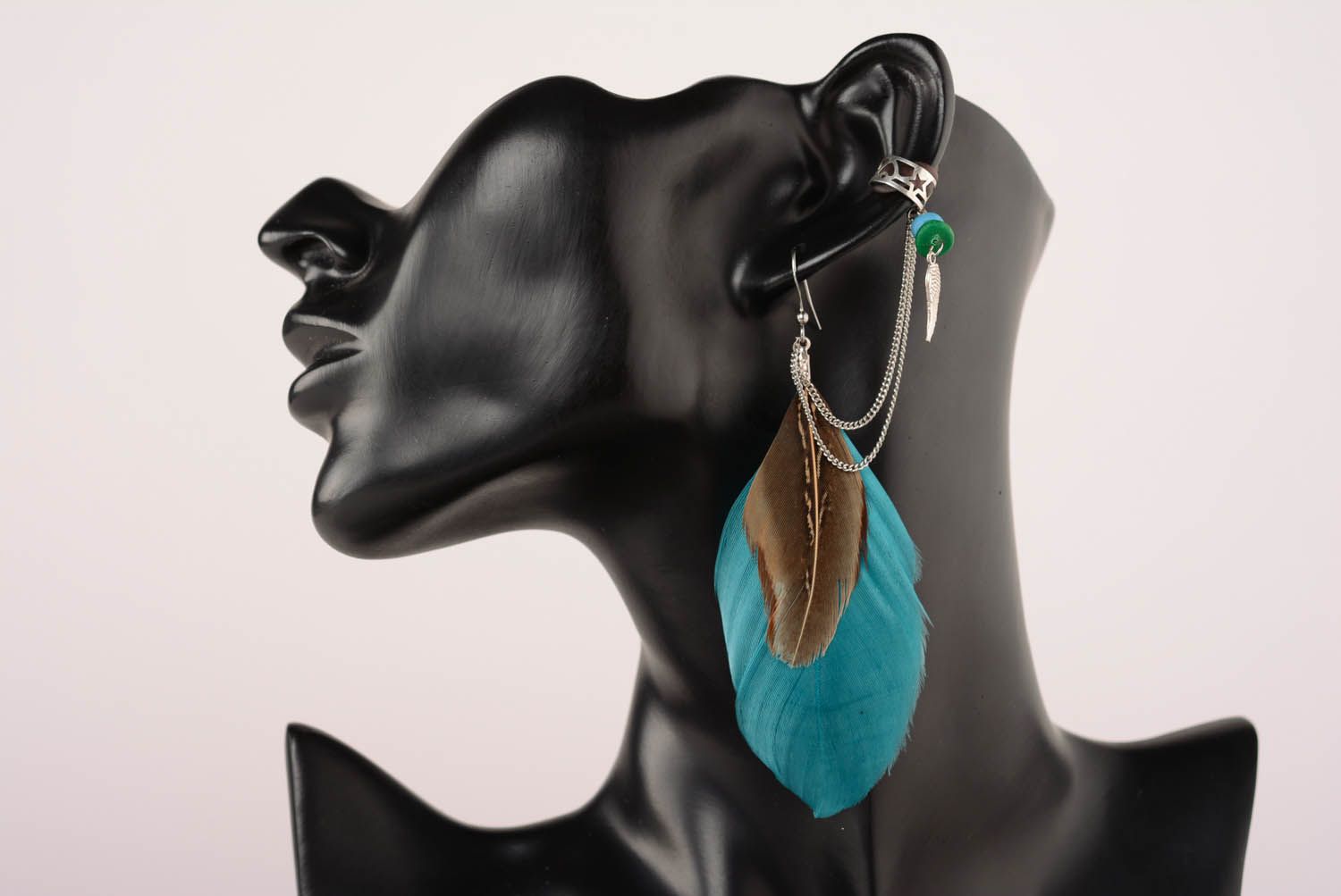 Cuff earrings Turquoise-Feathers photo 1