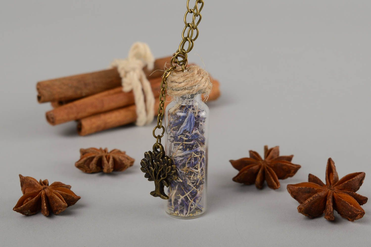 Handmade pendant  pendant jar with the chain ladies gift pendant with cornflower photo 1
