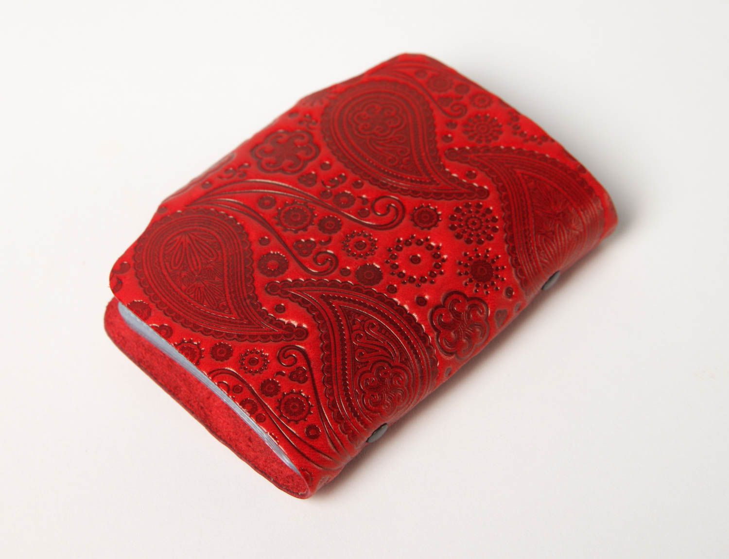Кожаное изделие ручной работы кошелек для карточек кожаный аксессуар красный фото 3