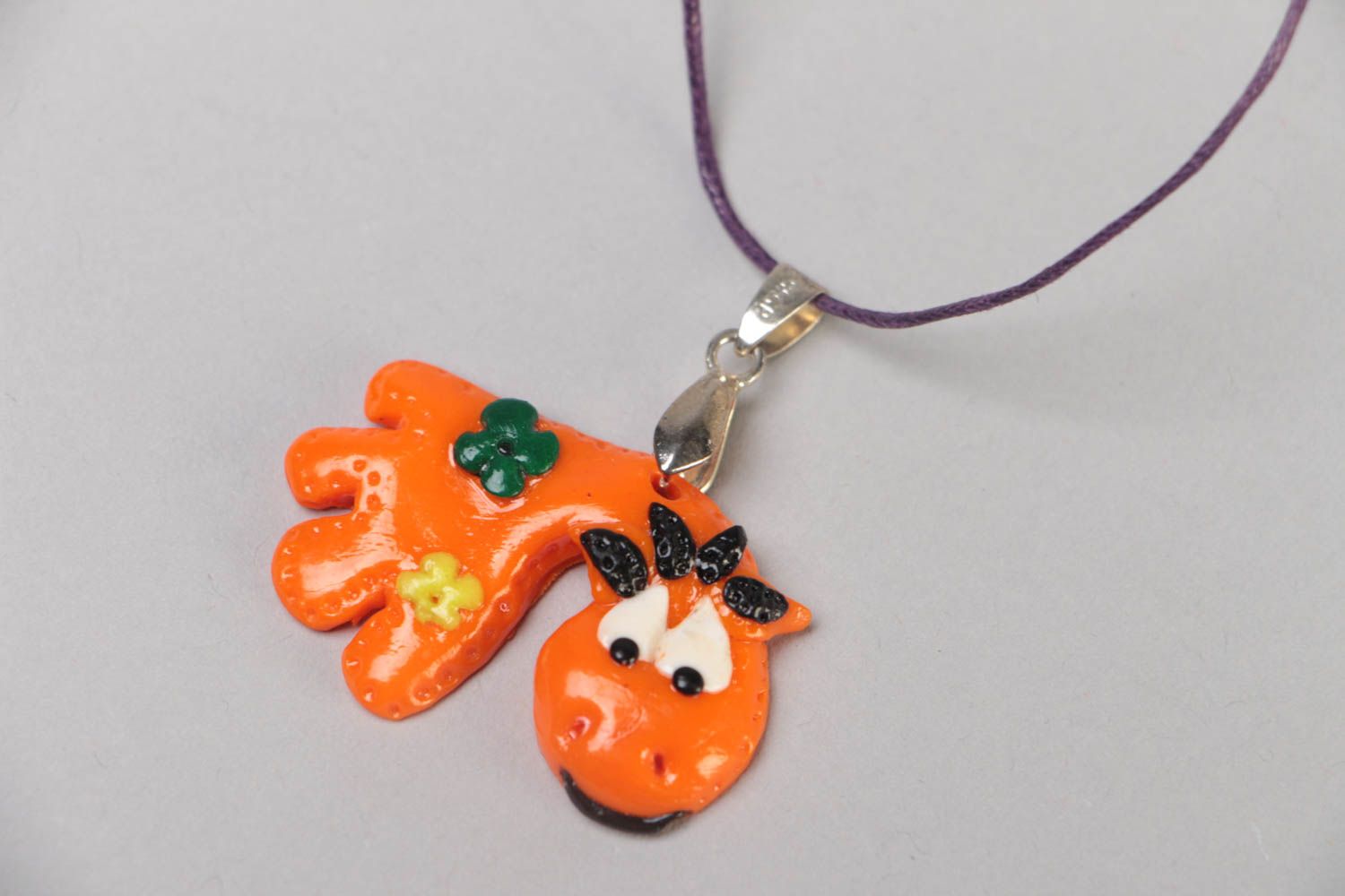 Handmade small polymer clay pendant necklace funny colorful giraffe for kids photo 3