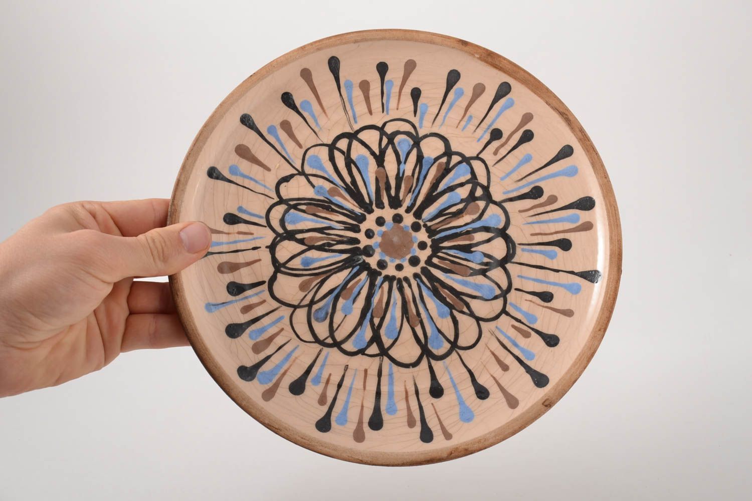 Handmade Keramik Teller bemalt Küchen Deko Ton Geschirr mit Musterung Blume foto 5