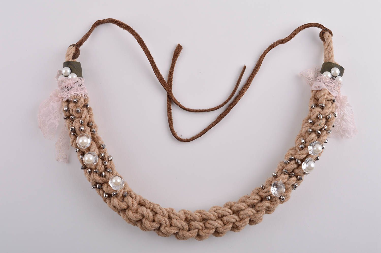 Handmade beaded necklace cord necklace woven jewelry designer accessories photo 5