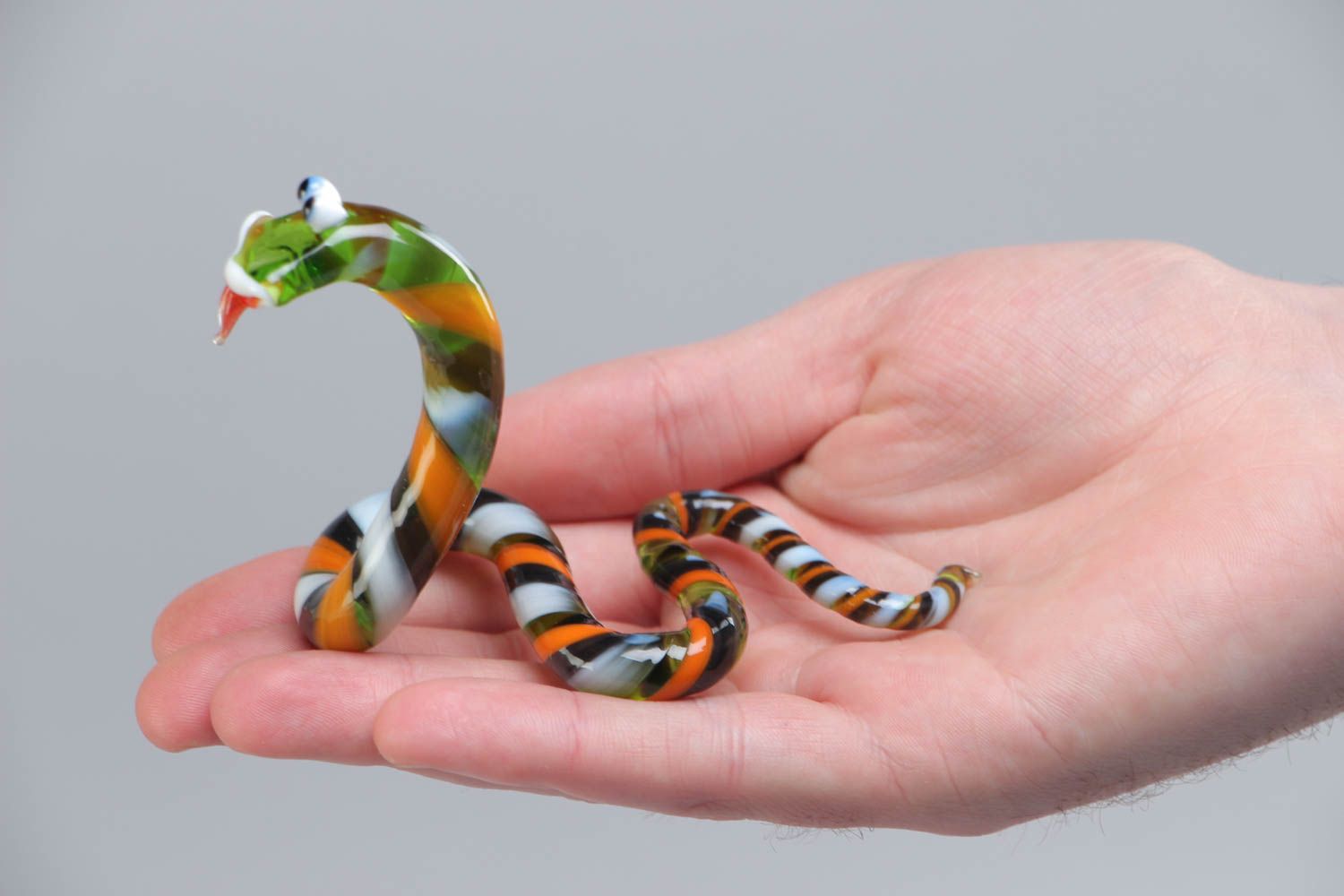 Nice funny handmade multi-colored lampwork glass figurine of snake photo 5