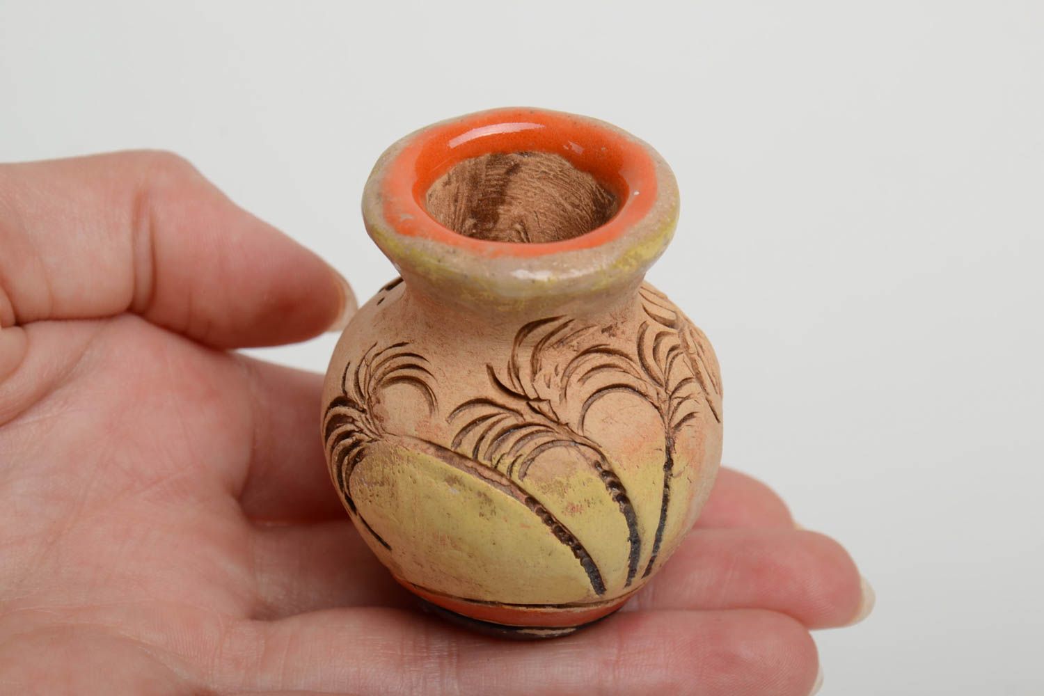 Расписной декоративный глиняный кувшин ручной работы крошечный красивый фото 4