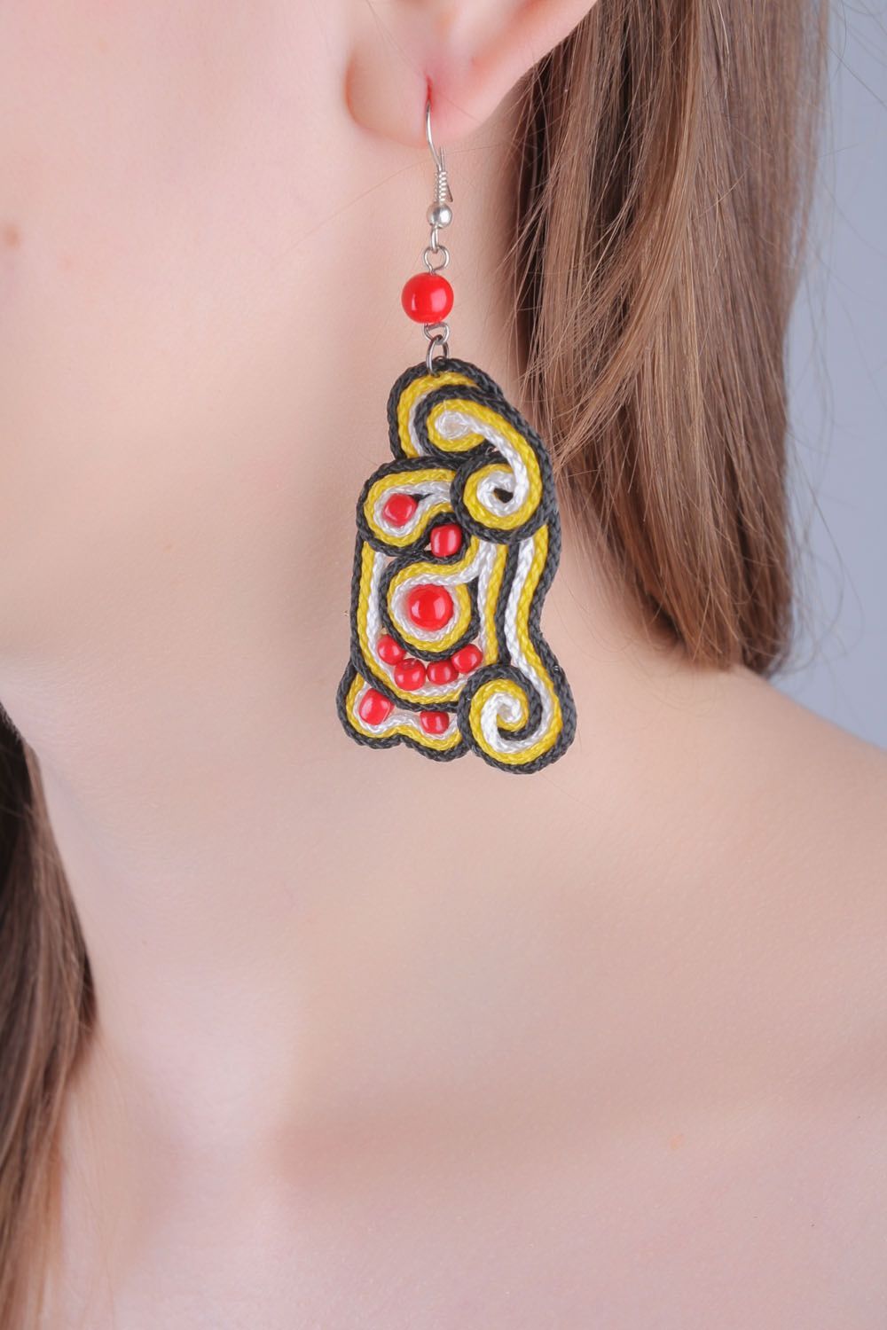 Soutache earrings with decorative stones photo 4