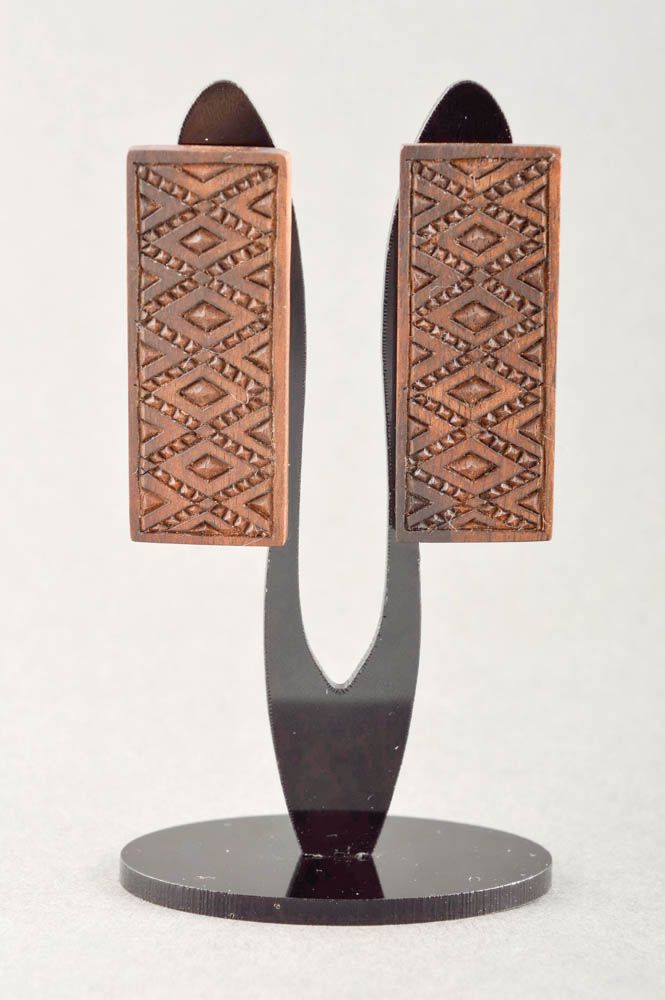 Damen Ohrringe Schmuck handgemacht schön Ohrringe aus Holz quadratisch stilvoll foto 1