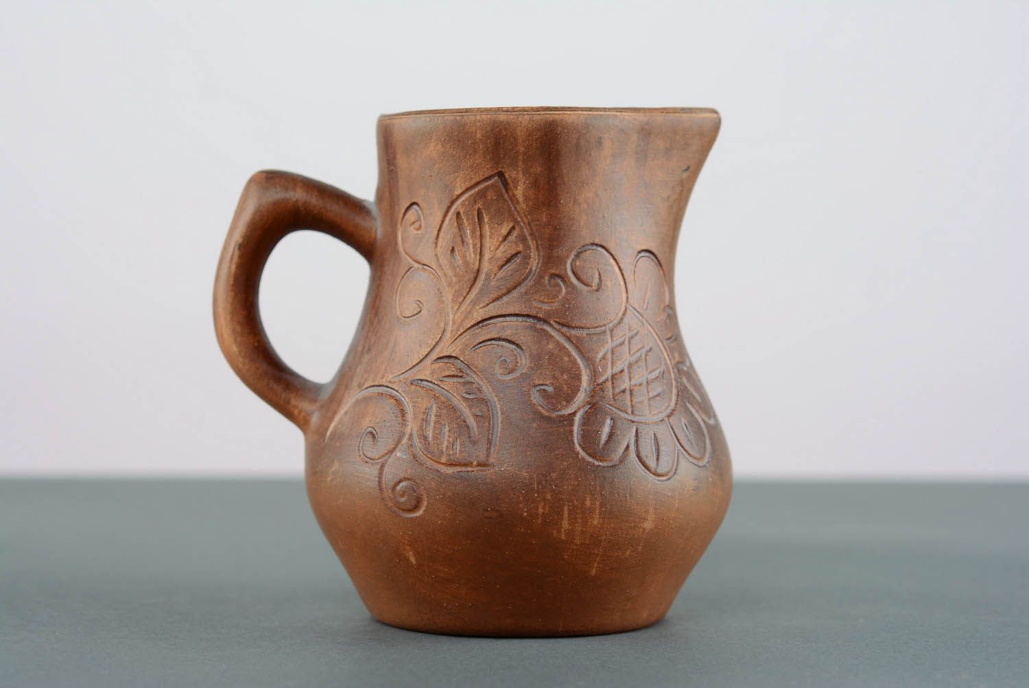 15 oz clay creamer pitcher with handle and hand carvings 0,7 lb photo 3