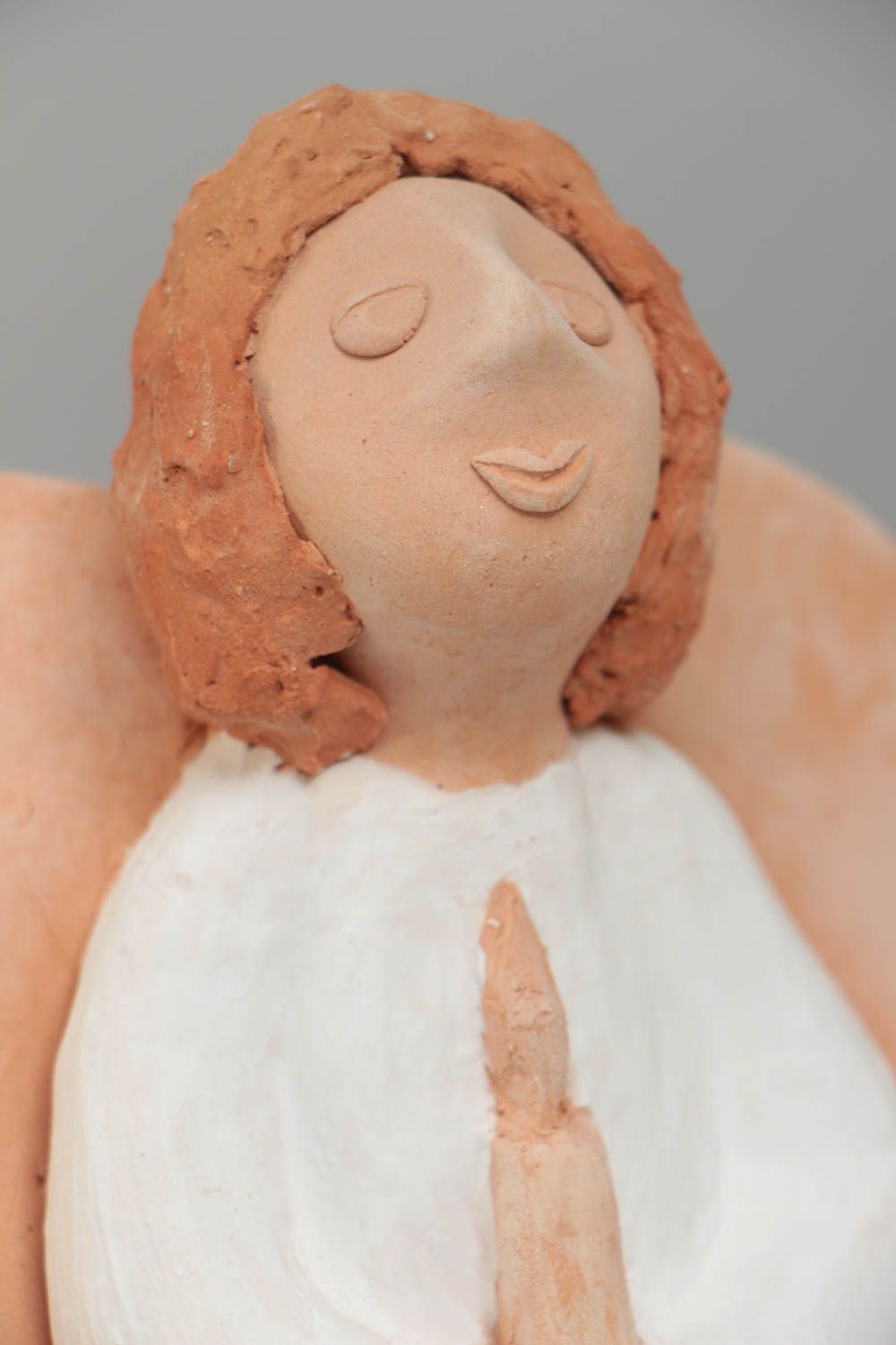 Ceramic angel figurine painted with engobes beautiful house handmade statuette photo 3