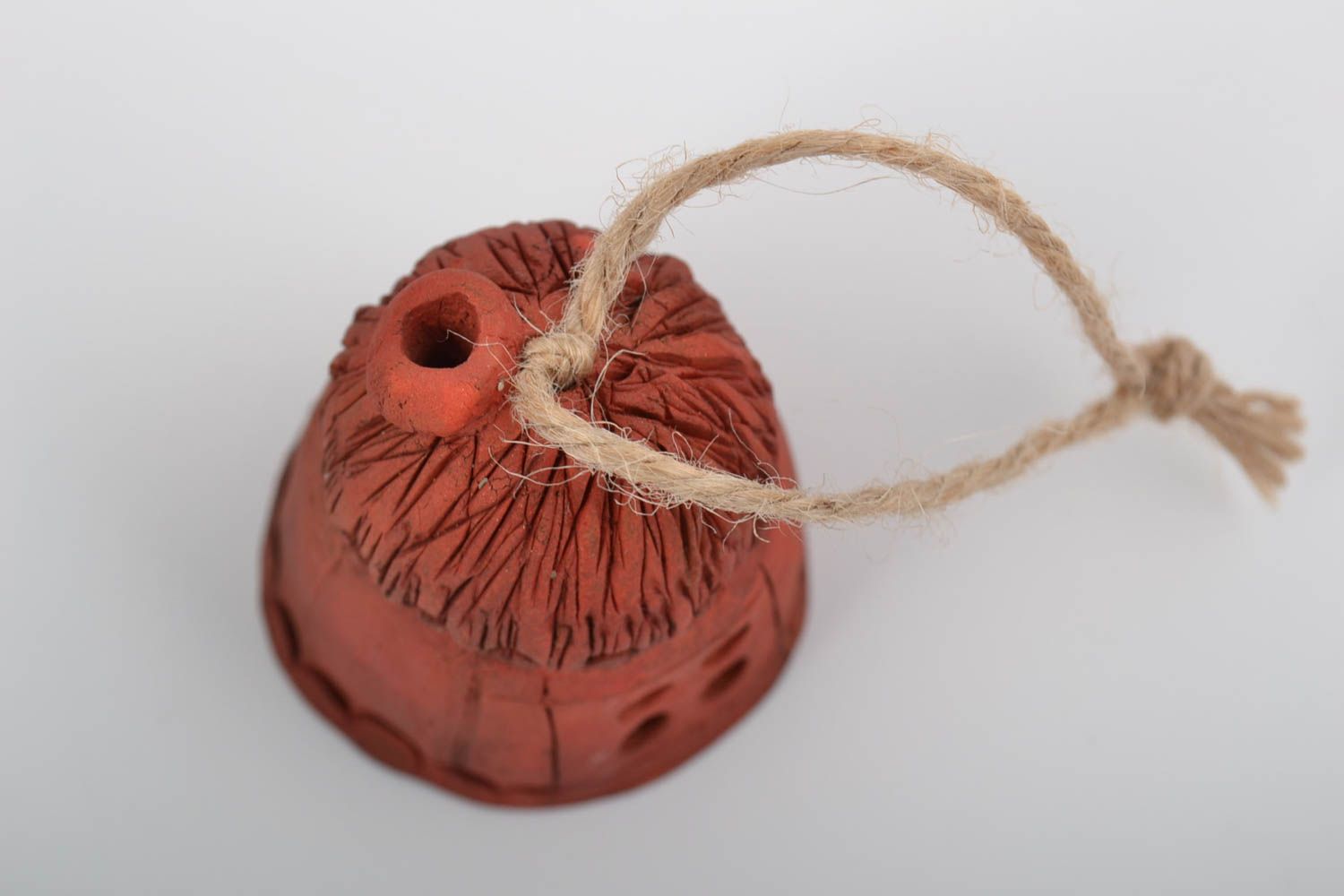 Designer ceramic bell in the form of house little handmade wall pendant photo 4