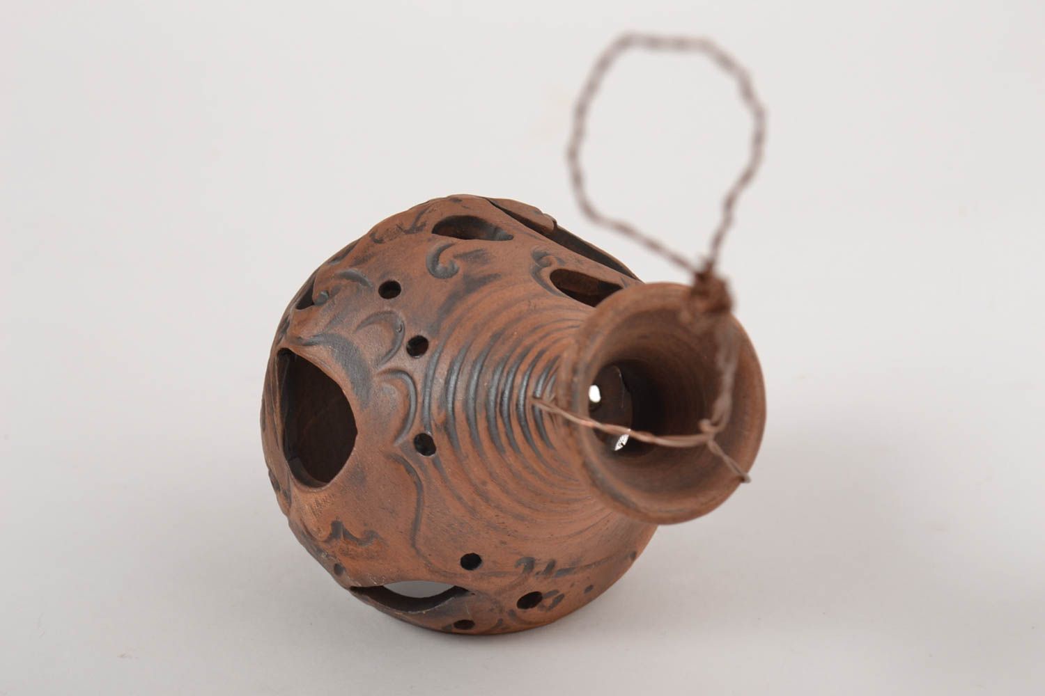 Керамический светильник подарок ручной работы подсвечник из глины на проволоке фото 4