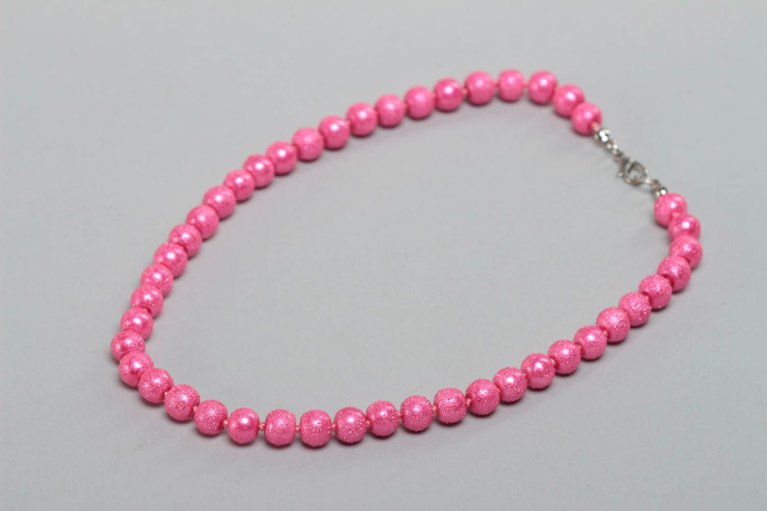 Stylish bright handmade pink bead necklace for children photo 2