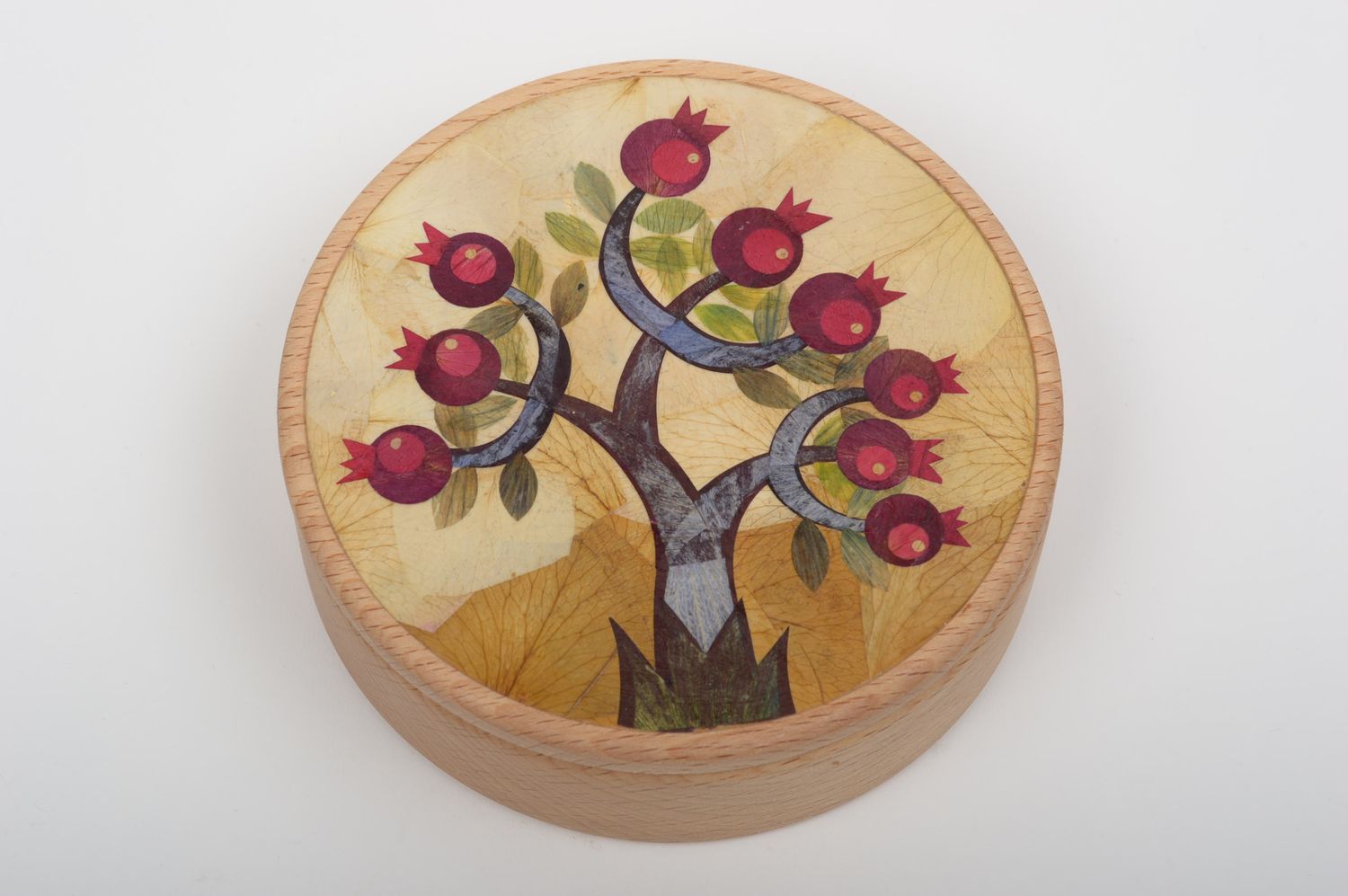 Handmade Schatulle aus Holz Schmuck Aufbewahrung Geschenk für Frauen Granatäpfel foto 2