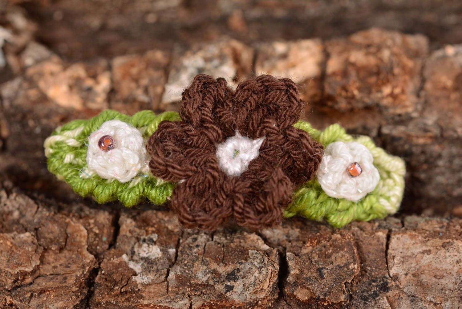 Unuusal handmade crochet flower barrette hair clip designer hair accessories photo 1