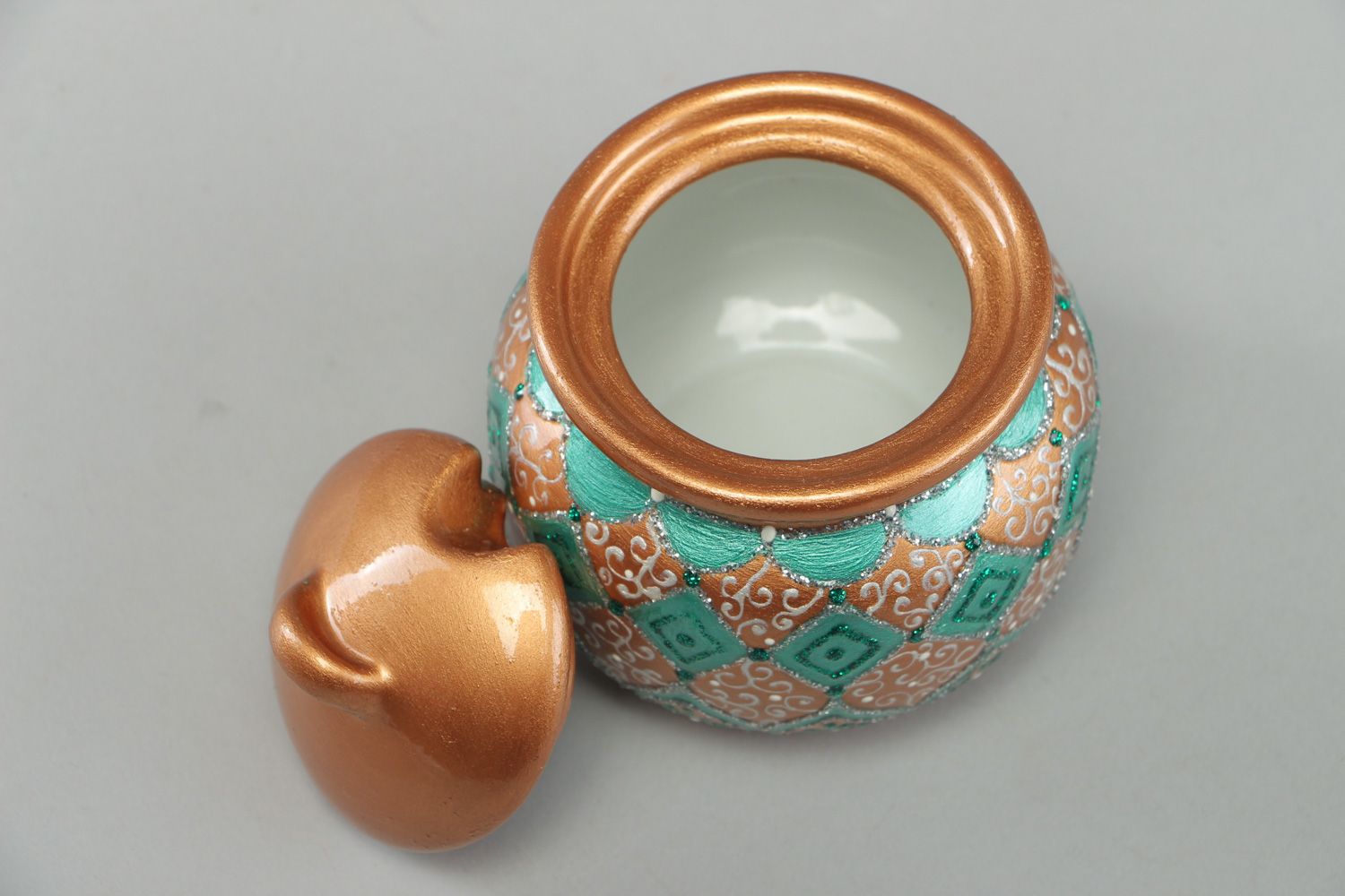 Azucarera cerámica hecha a mano pintada con tapa 250 ml foto 3