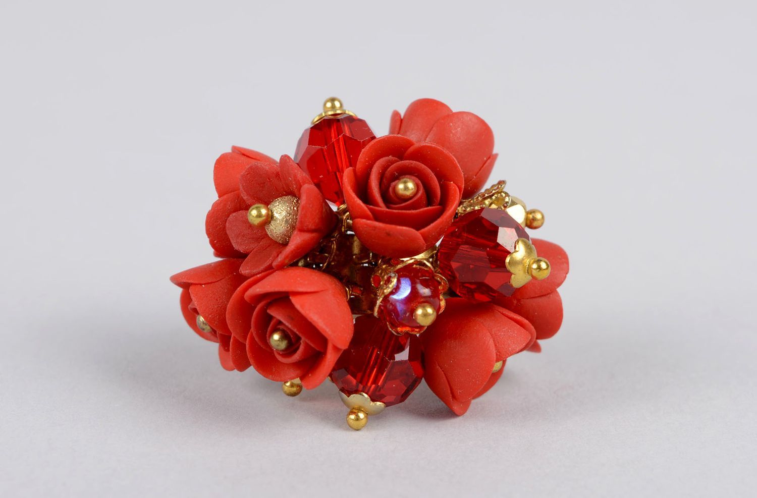 Handmade roter Blumen Ring Polymer Schmuck Accessoire für Frauen Leidenschaft foto 3