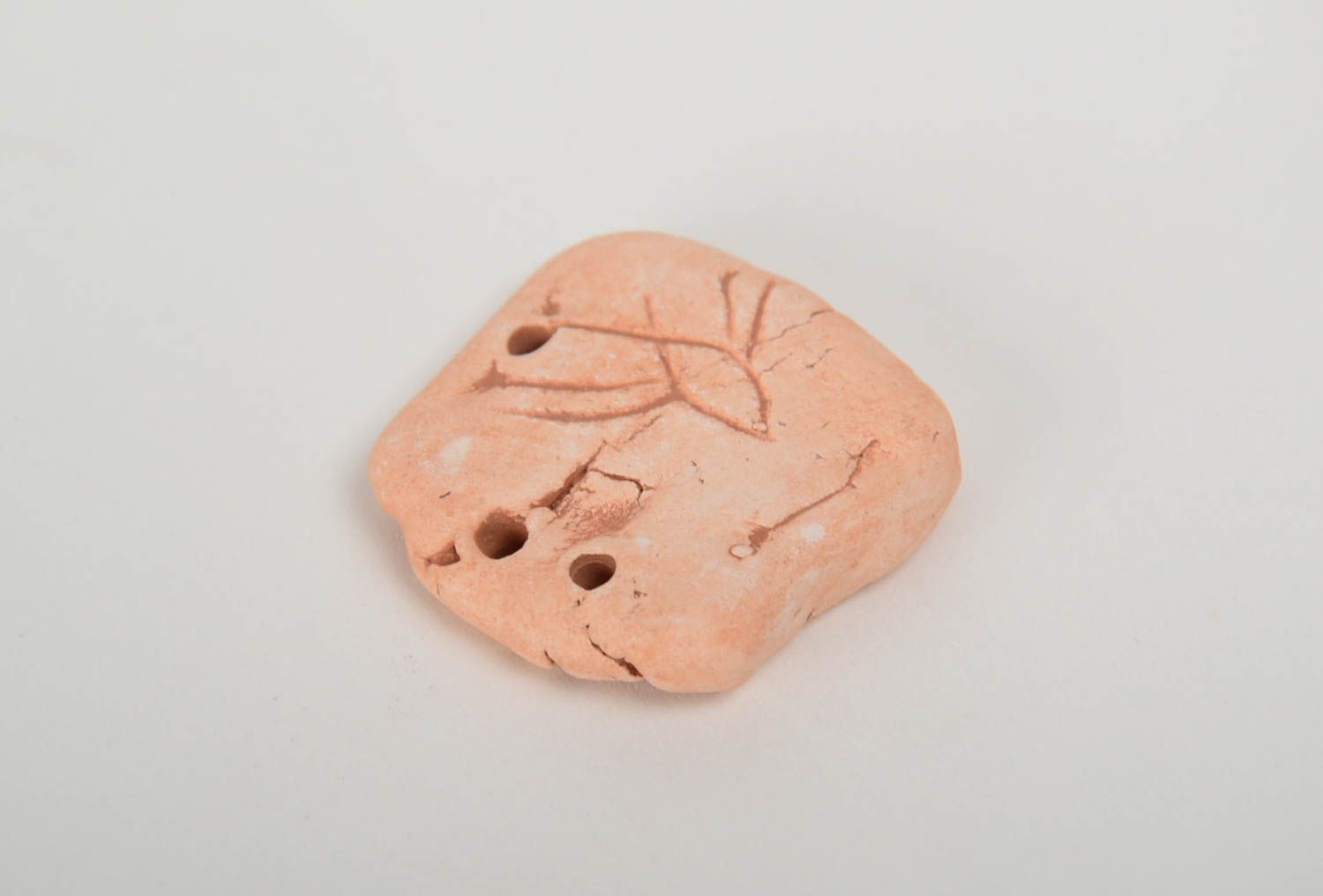 Homemade unusual small relief ceramic component with 3 openings for jewelry photo 3