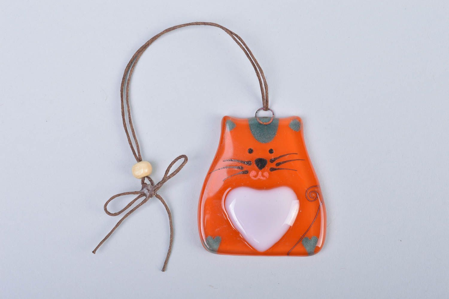 Handmade designer fused glass decorative wall hanging small orange cat photo 2