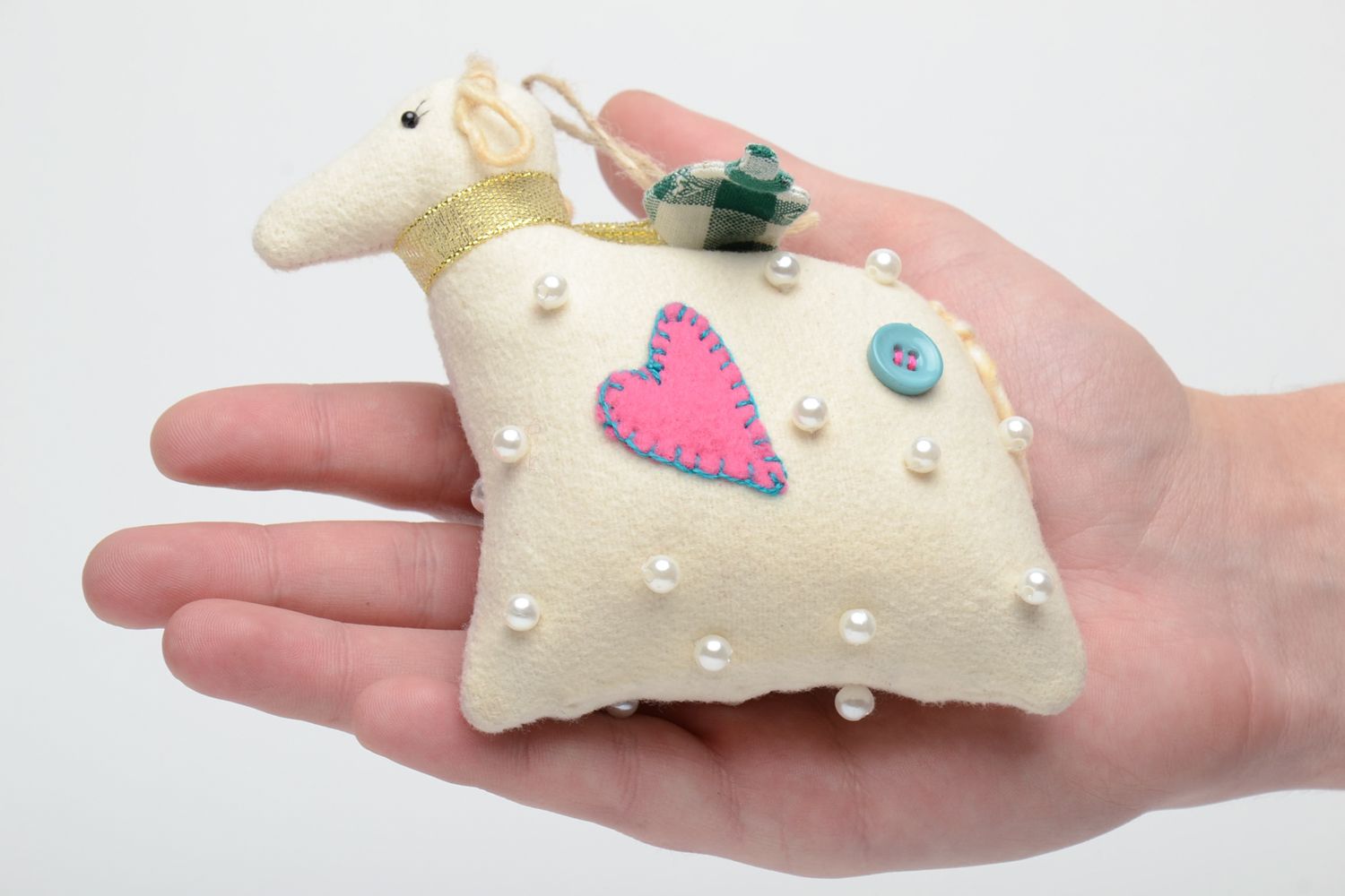 Handmade soft toy lamb with beads photo 5