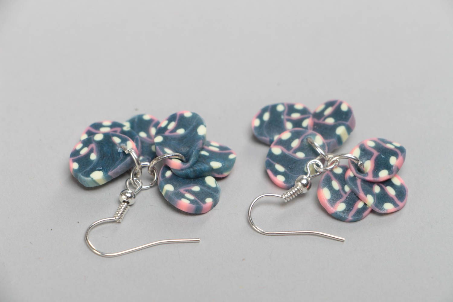 Long handmade earrings made of polymer clay in the form of abstract elements photo 4