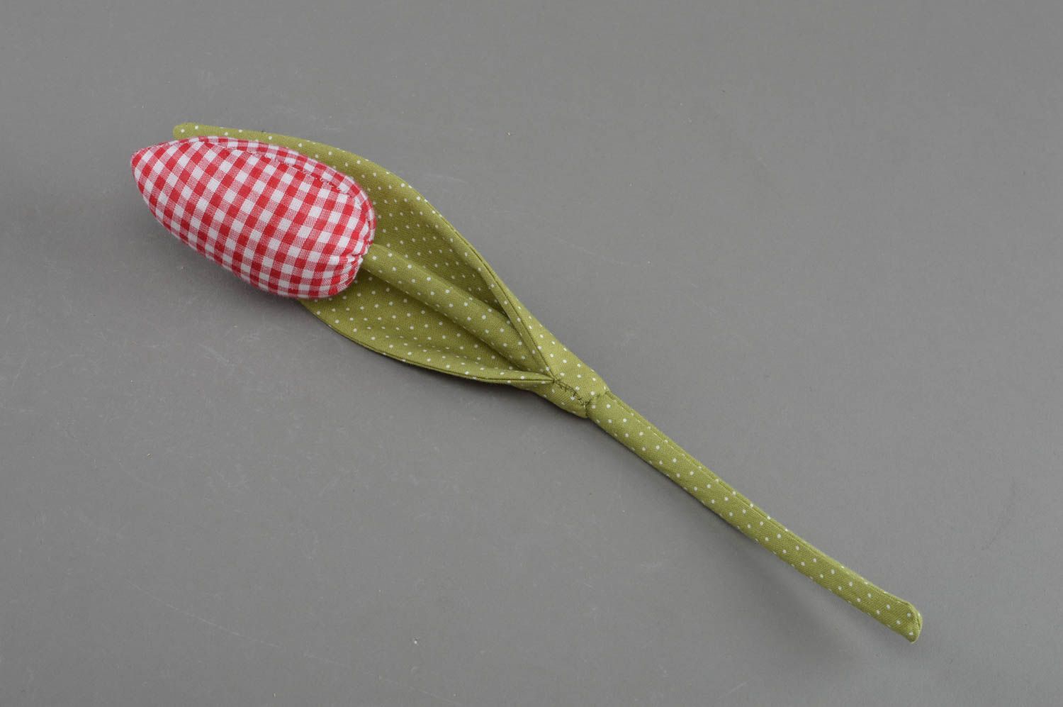 Handmade decorative soft fabric flower checkered red tulip interior soft toy photo 1