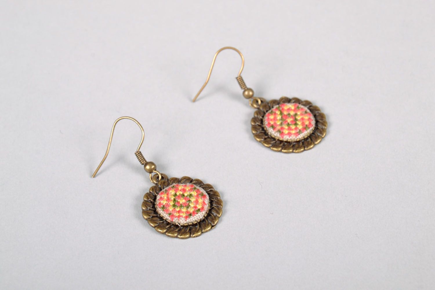 Earrings with cross stitch embroidery photo 3