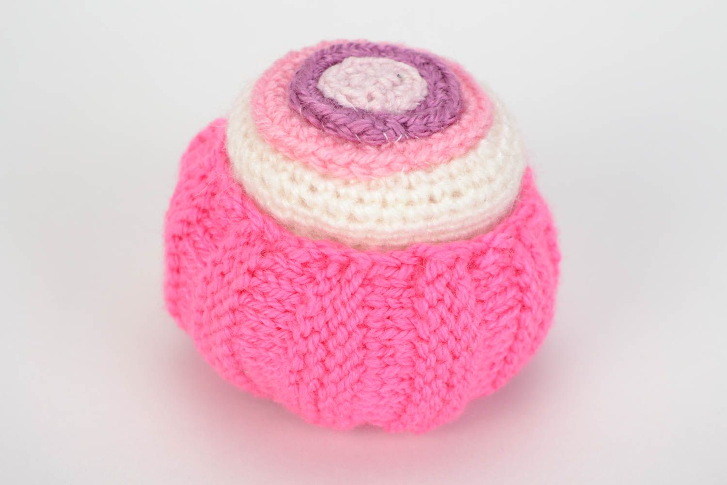 Small pink soft handmade crochet cake for children and home decor photo 3