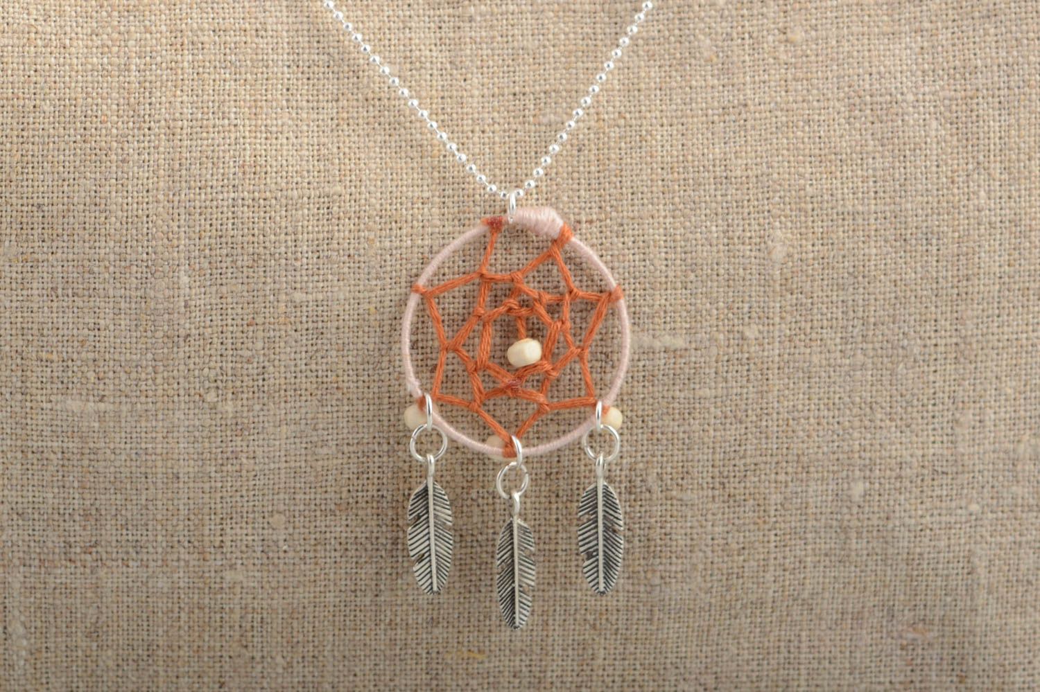 Handmade designer dreamcatcher pendant necklace on chain protective amulet photo 4