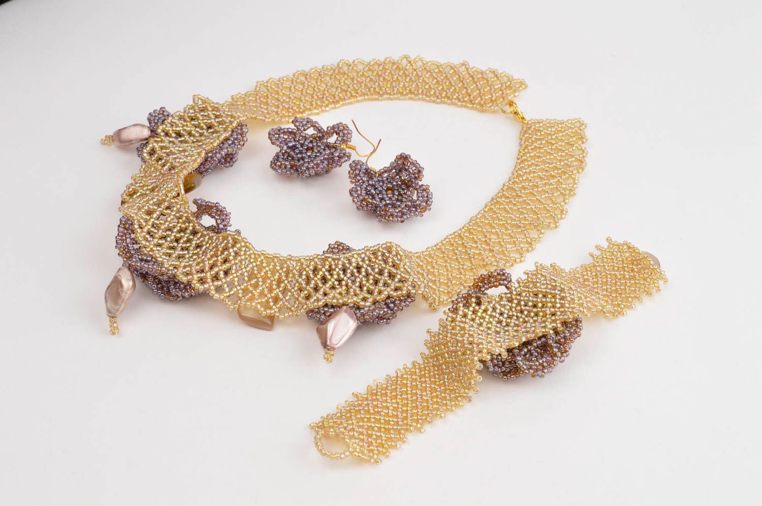 Handmade beaded necklace earrings bracelet designs artisan jewelry set photo 5