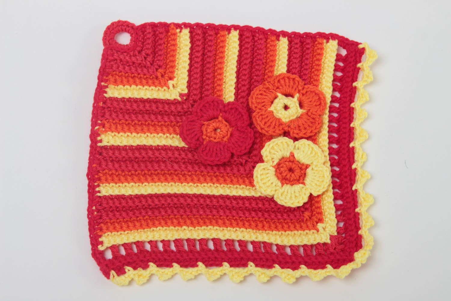 Manique au crochet faite main Textile de cuisine rouge-jaune Accessoire cuisine photo 2
