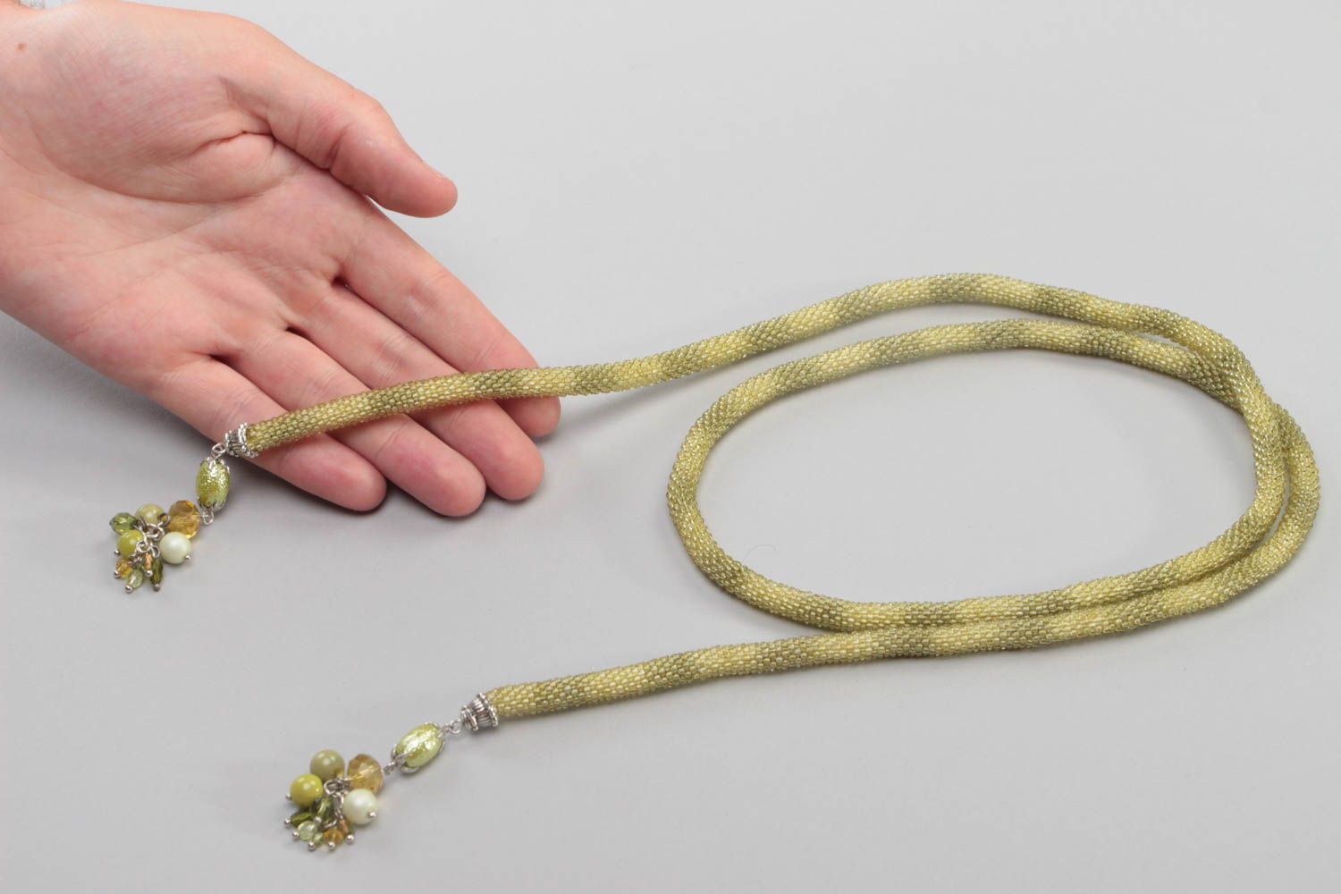 Handmade beaded cord necklace accessory made of ceramic pearls stylish jewelry photo 5