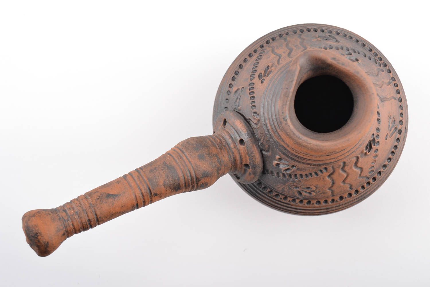 Handmade ceramic cezve with narrow neck kilned with milk for Turkish coffee photo 3