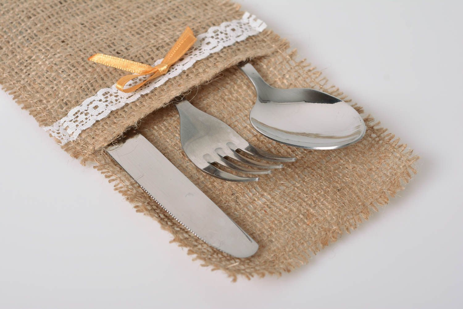 Case for cutlery made of burlap handmade beautiful kitchen decor photo 3