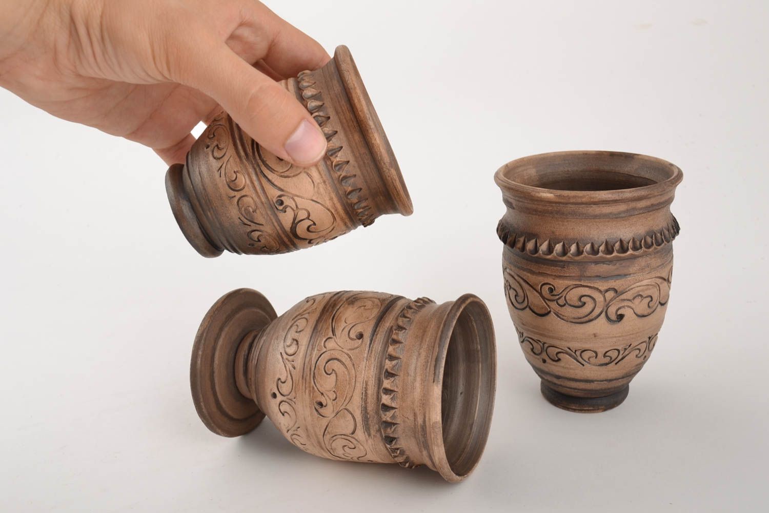 Set of handmade decorative ceramic shot glasses 1 for 330 ml and 2 for 250 ml photo 4