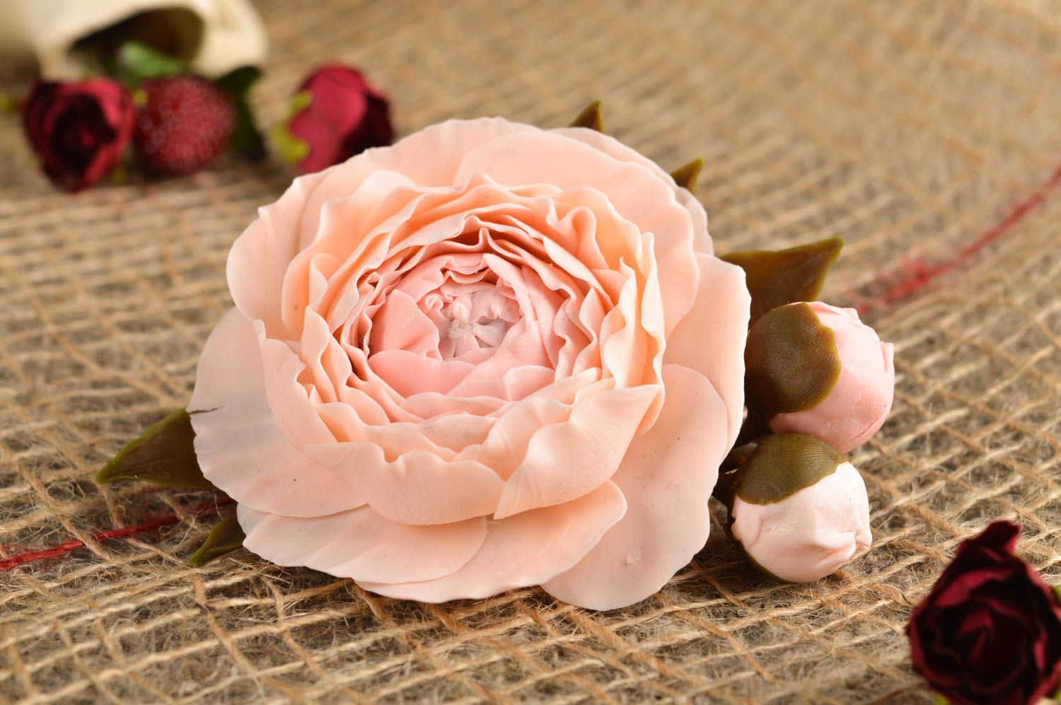 Pince cheveux fleur faite main Accessoire coiffure grand rose Cadeau femme photo 1