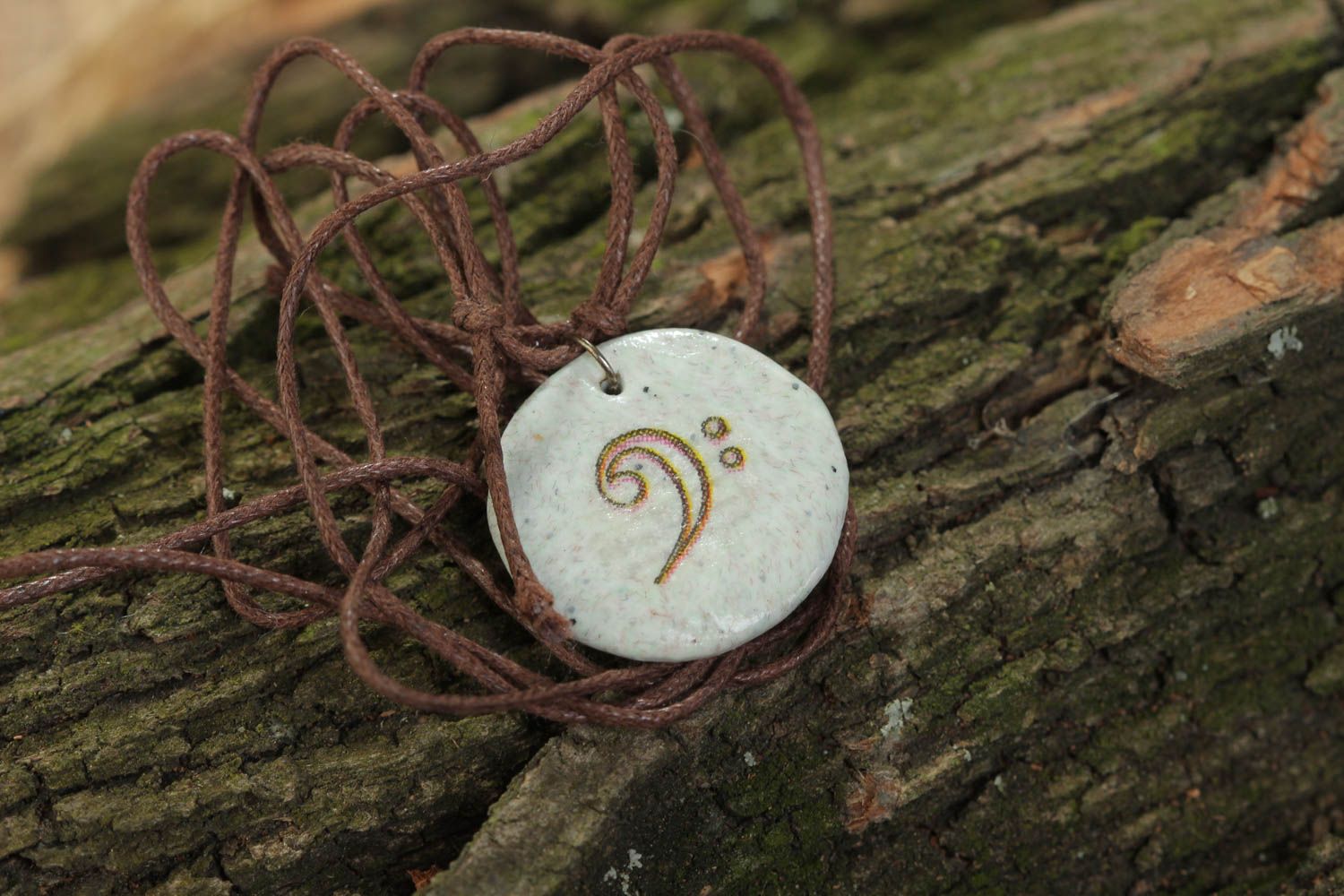 Handmade polymer clay stylish pendant with print beautiful designer accessory photo 1