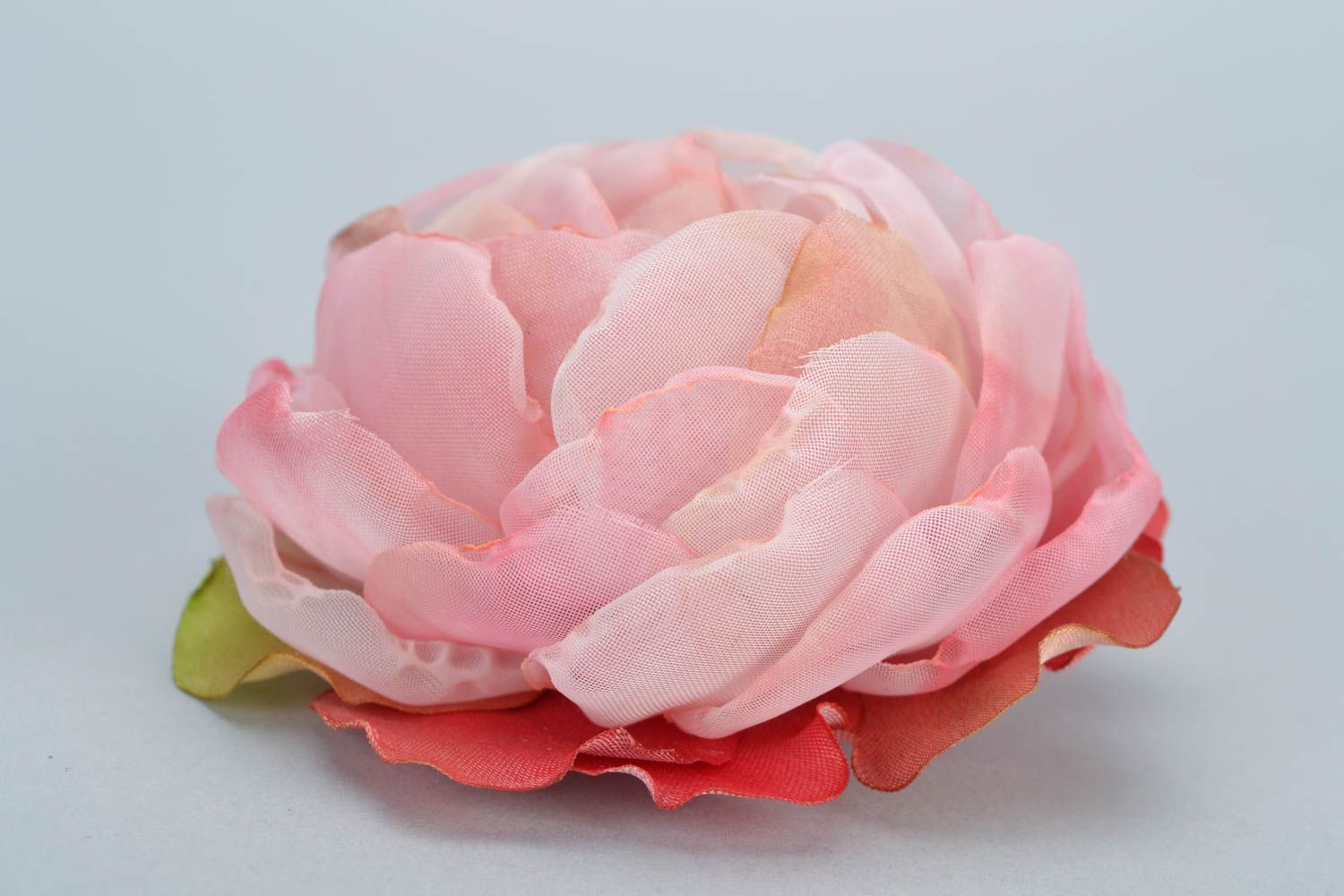 Beautiful women's handmade pink textile flower hair clip photo 5