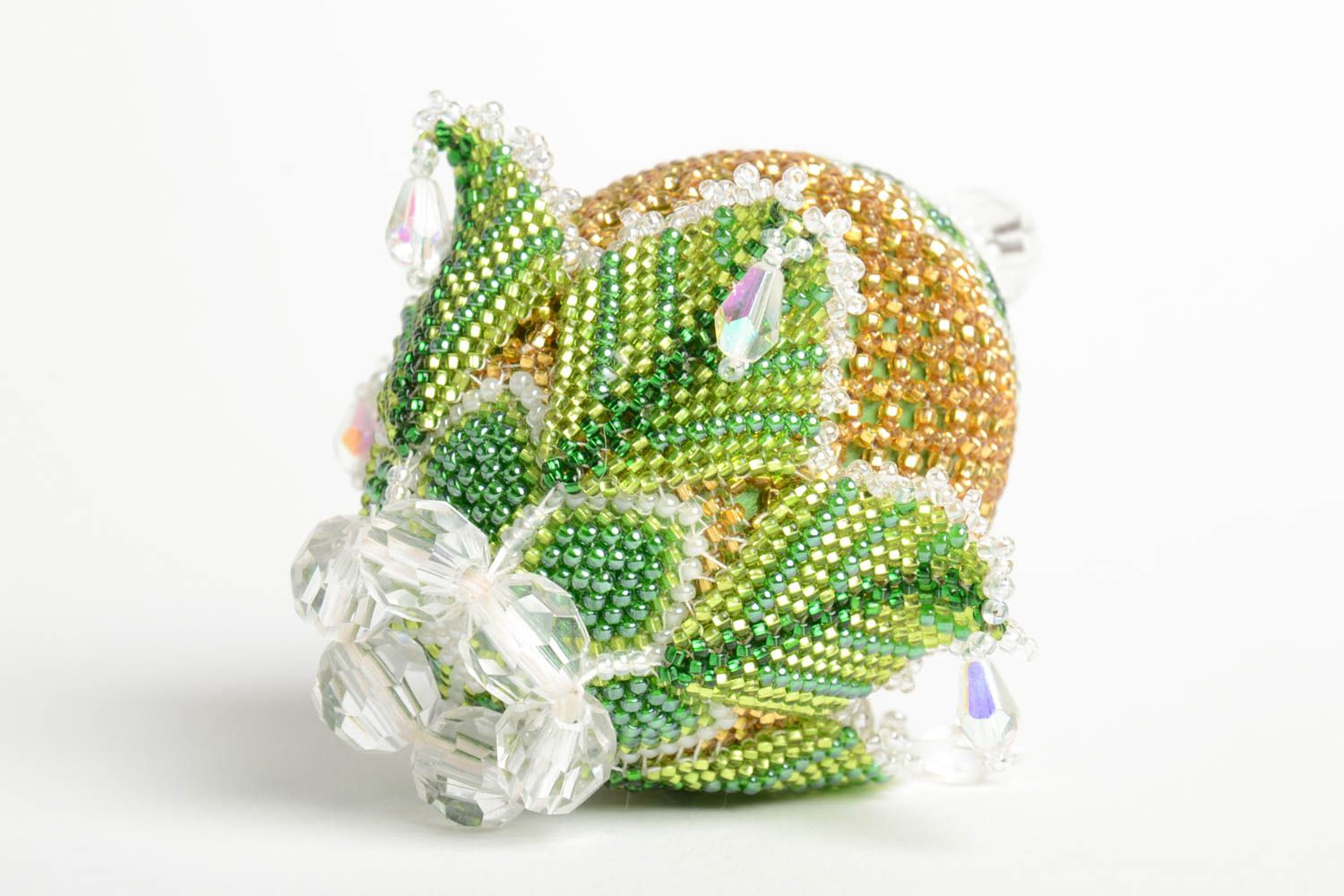 Oeuf de Pâques Oeuf décoré fait main en perles de rocaille vert Déco de Pâques photo 4