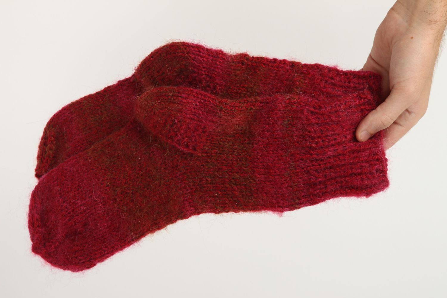 Handmade dunkelrote gestrickte Socken Accessoires für Frauen Damen Wollsocken foto 5