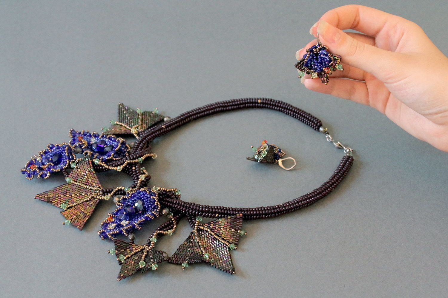 Conjunto de jóias de miçangas chacas e japonesas, e cristais Rainha Hatshepsut foto 4