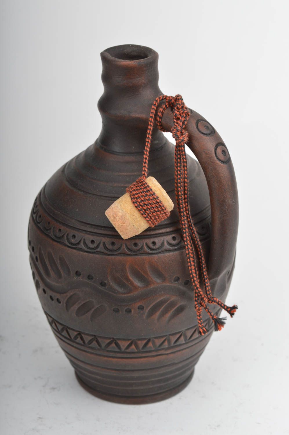 Handmade Flasche aus Keramik in Dunkelbraun für Aufbewahrung vom Alkohol 350 ml foto 5