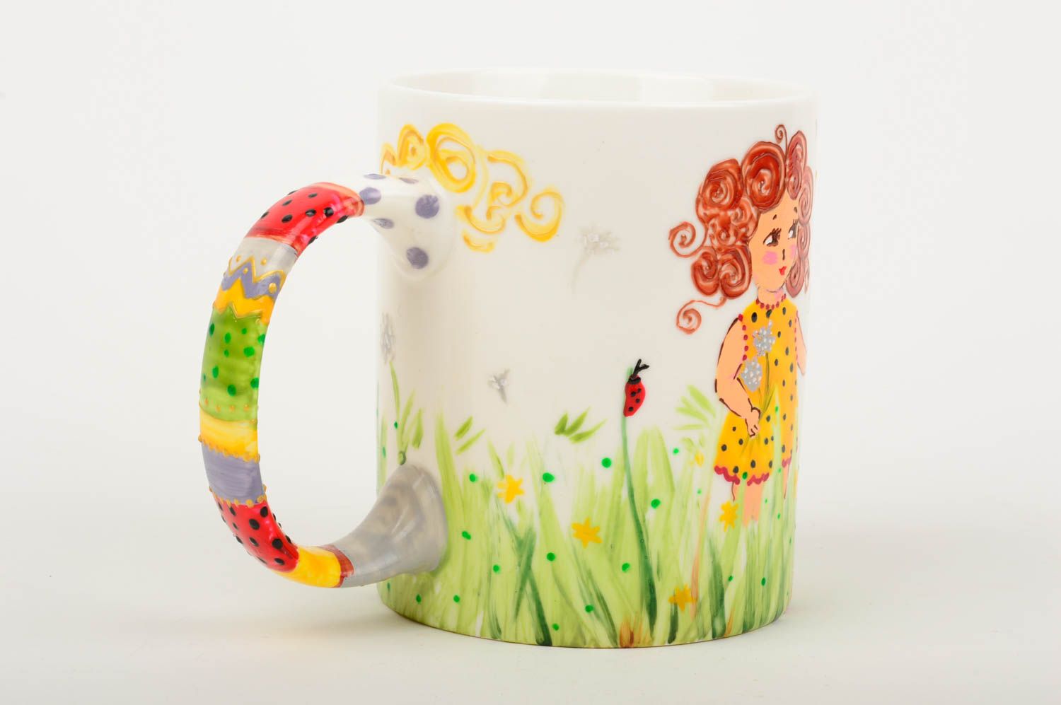 Coffee mug for a girl with red hair girl hand-painting photo 2