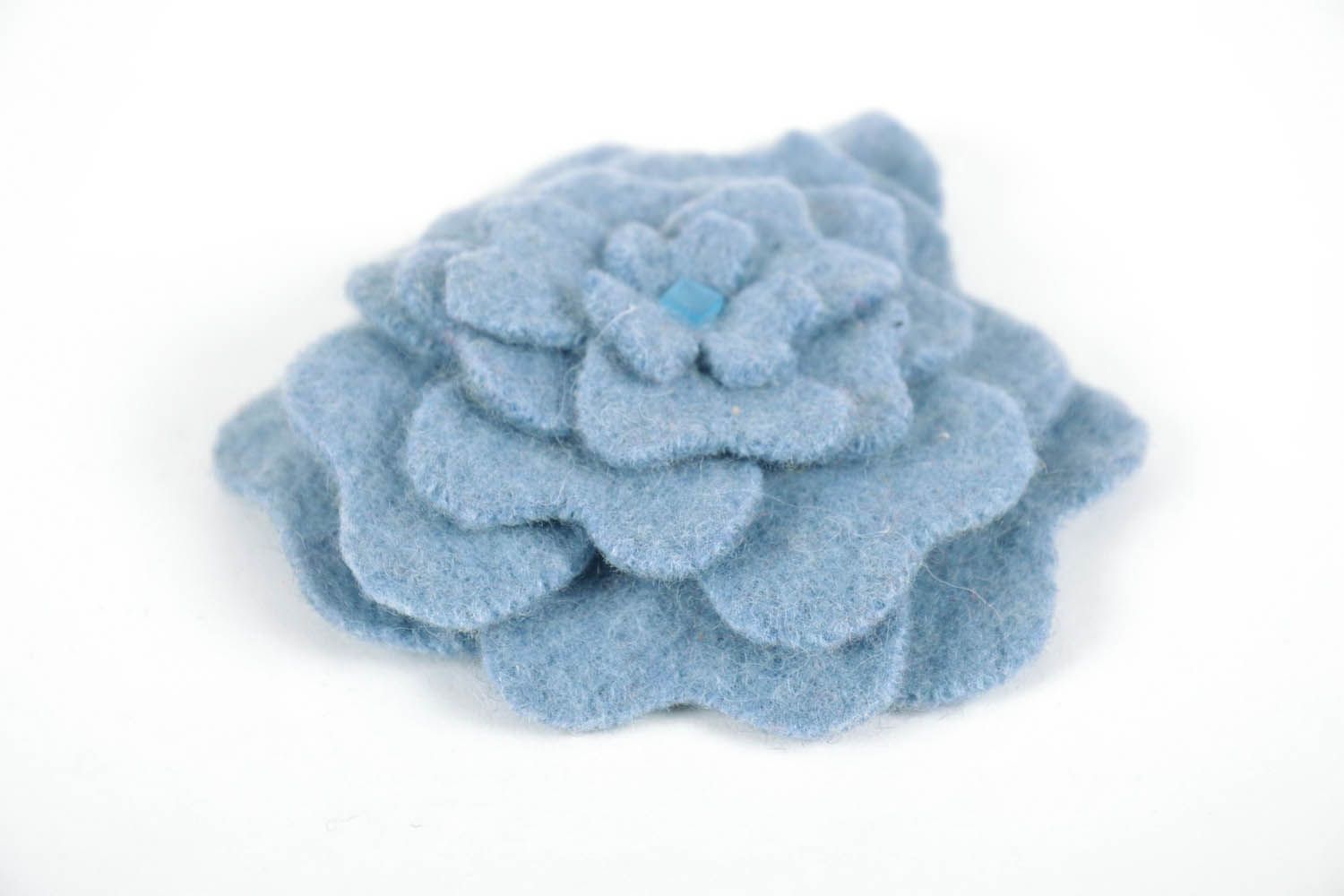 Grande broche fleur en laine Fleur bleue photo 3