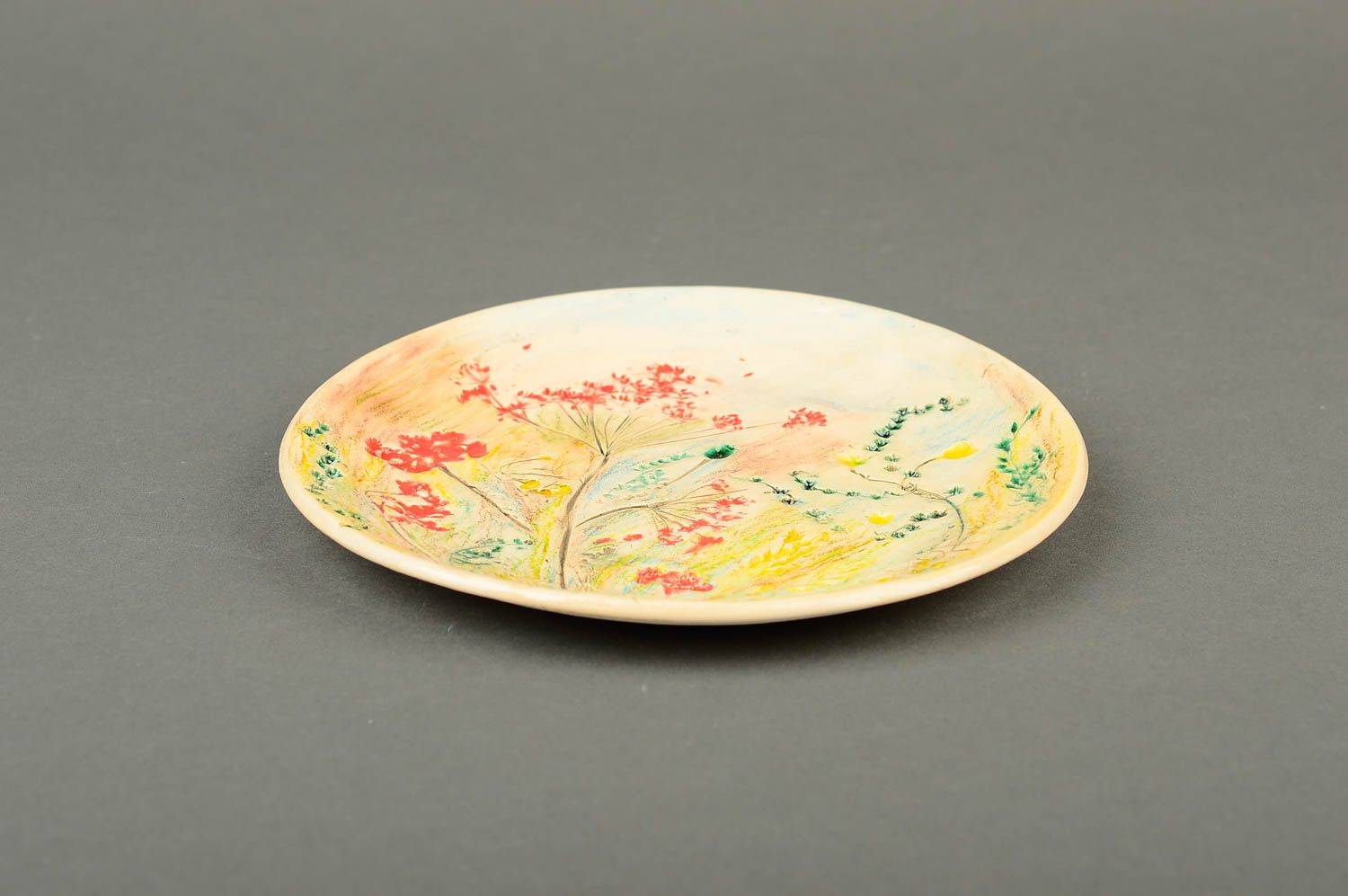 Керамическая тарелка хэнд мэйд глиняная посуда расписная тарелка светлая фото 4