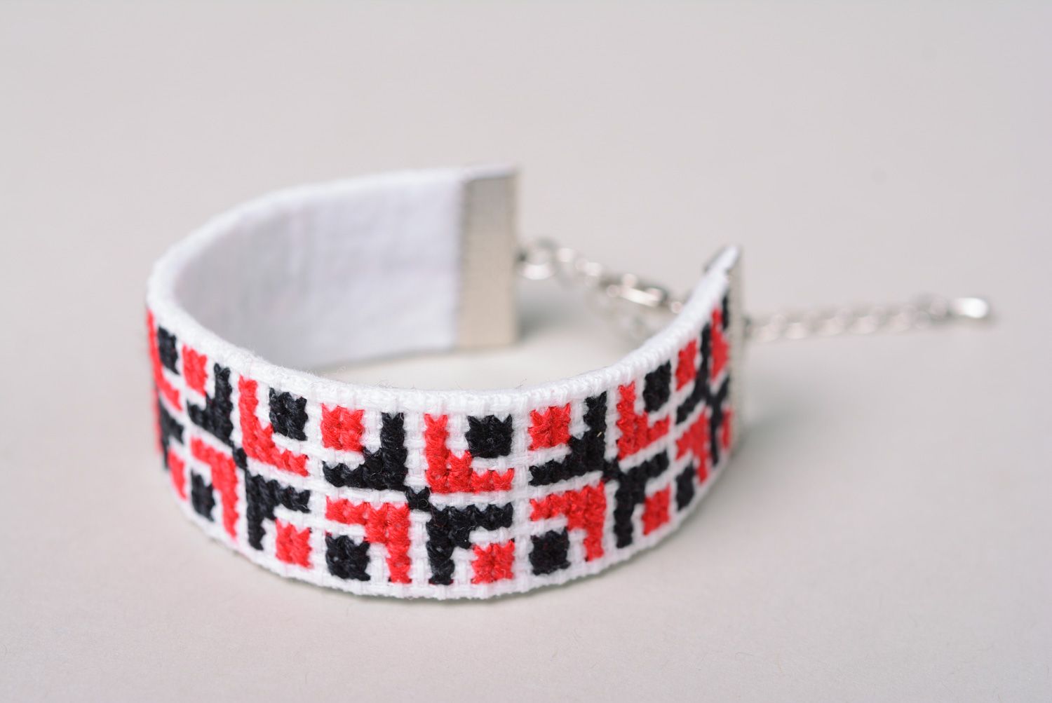 Handmade cross stitch embroidered bracelet photo 2