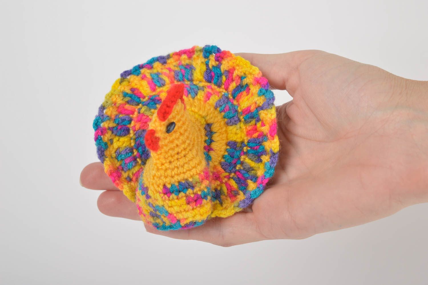Peluche poule multicolore Jouet fait main tricot design original Déco maison photo 5