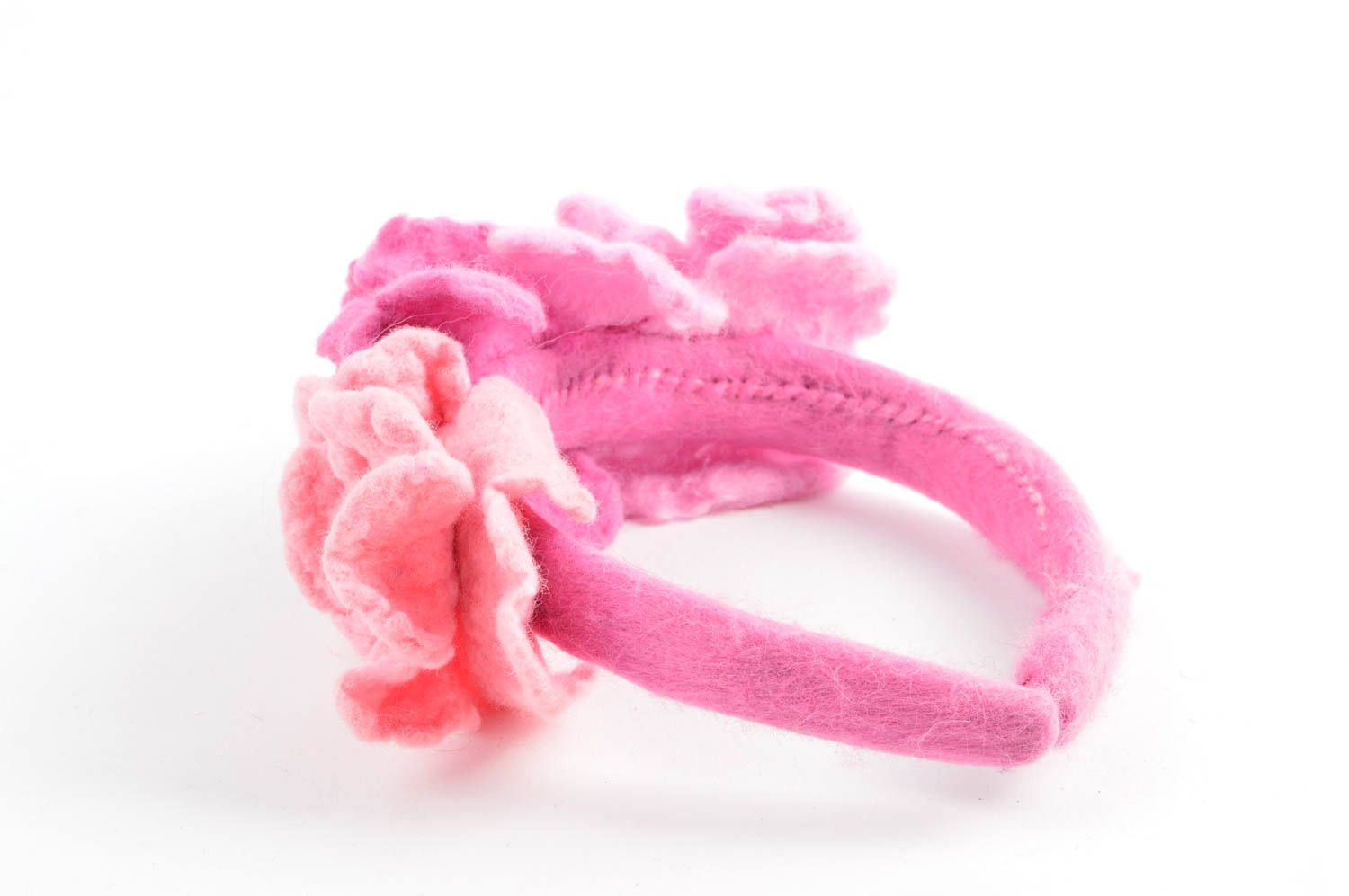 Serre-tête fleurs roses Bijou fait main laine et plastique Accessoire cheveux photo 2