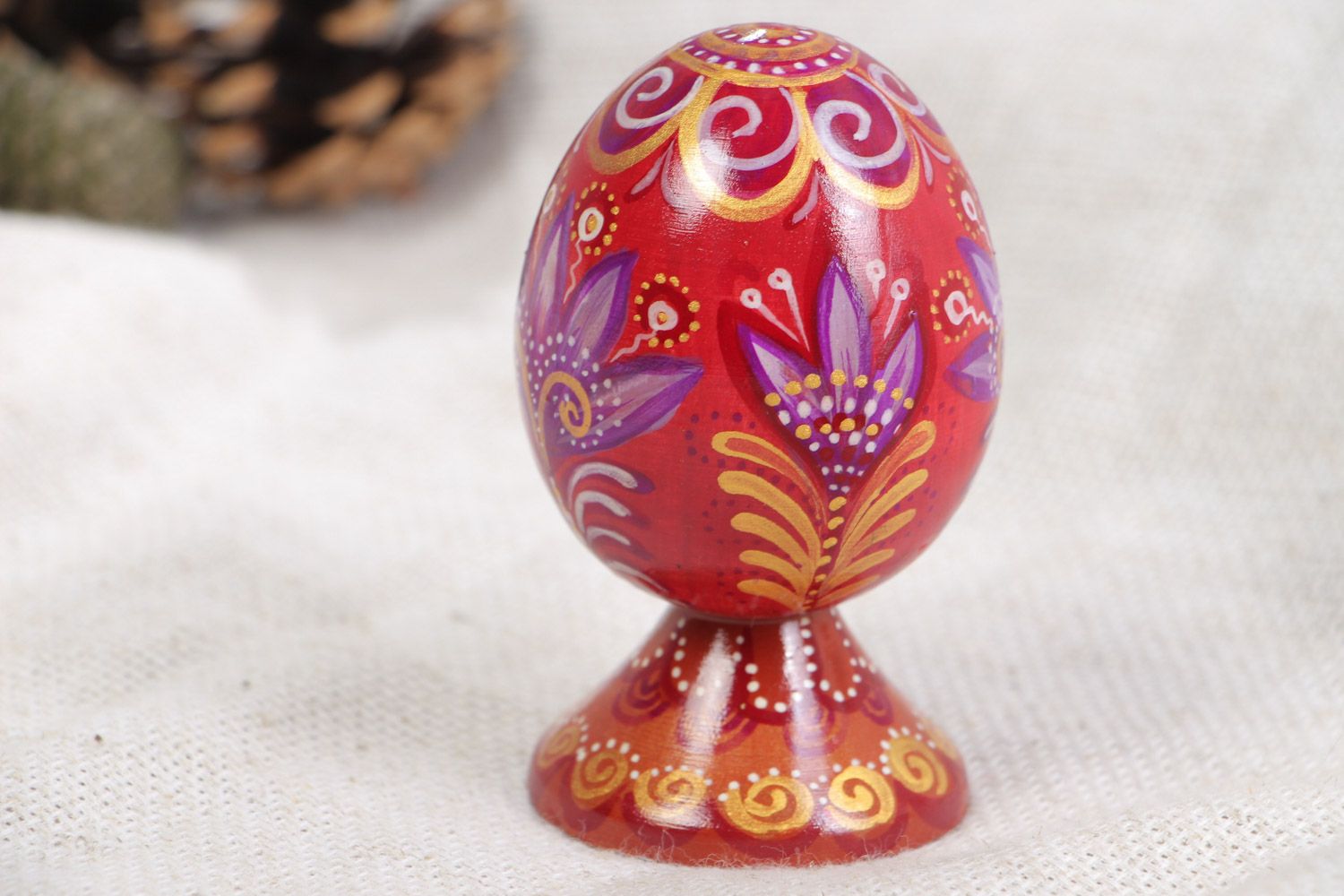 Handmade beautiful painted wooden egg on stand Easter decorative ideas for home  photo 1
