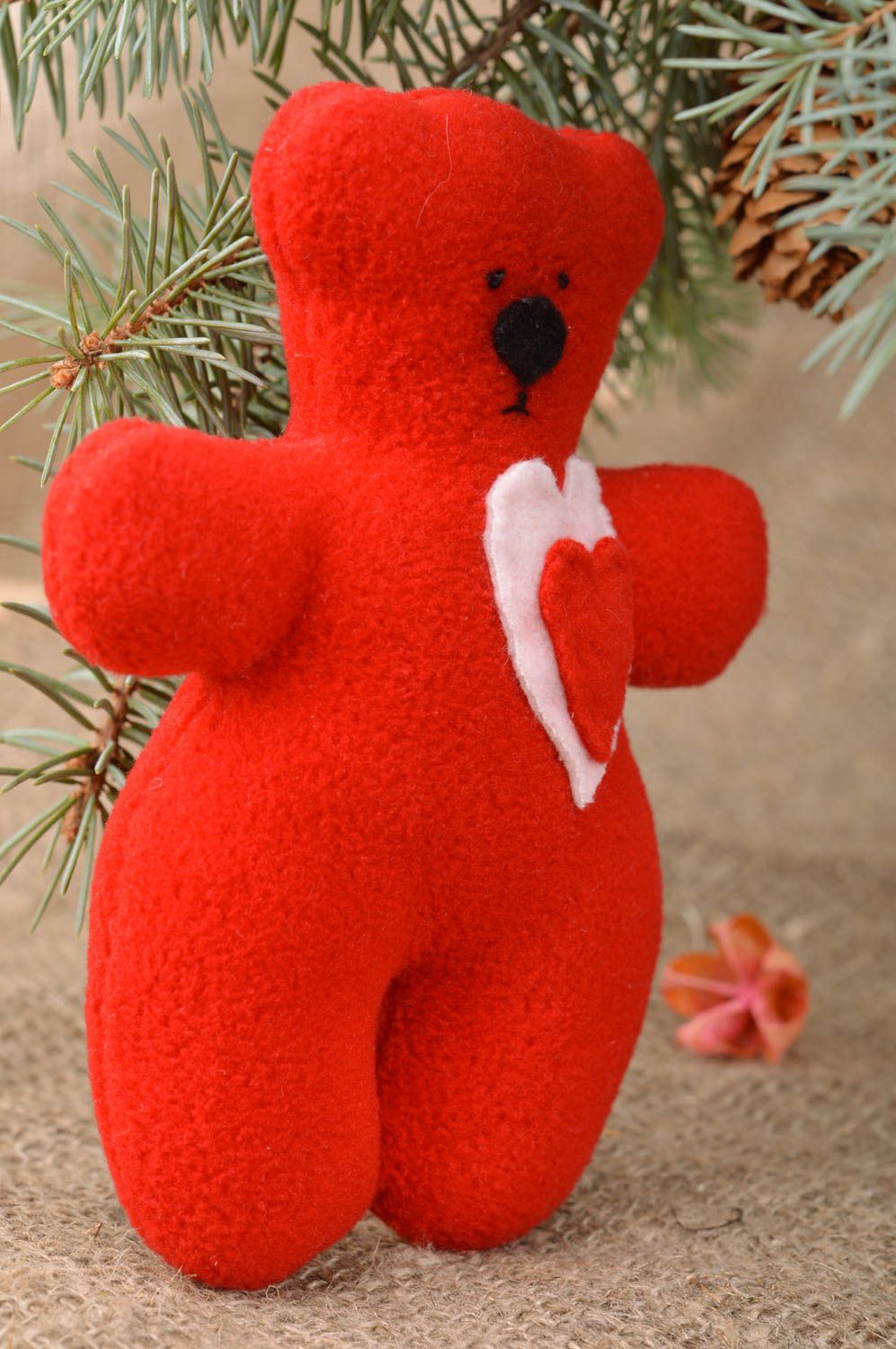 Kuscheltier Bär aus Fleece für Kinder und Dekor schöne Designer Handarbeit grell foto 1